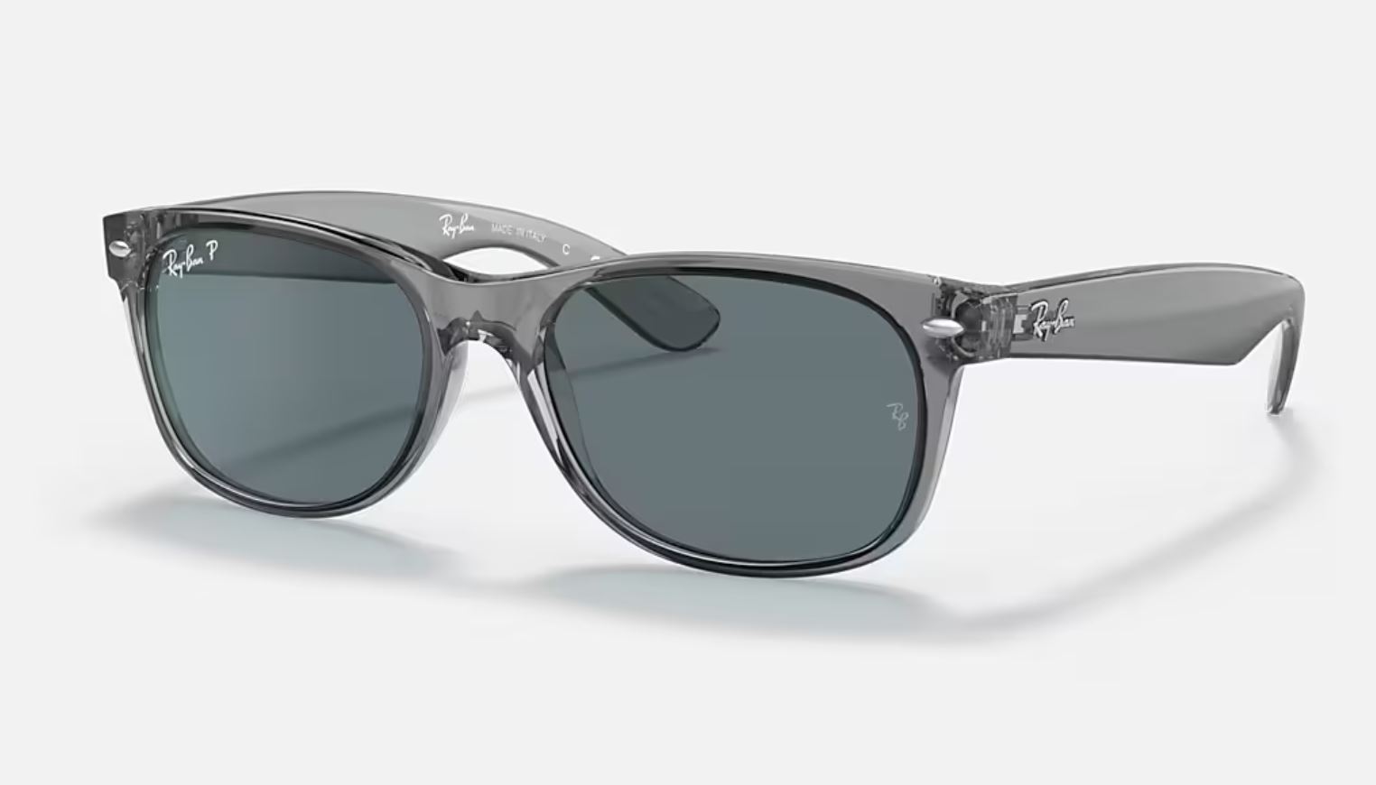 RayBan New Wayfarer Classic Transparent Grey/Dark Blue Polarized 55mm Sunglasses