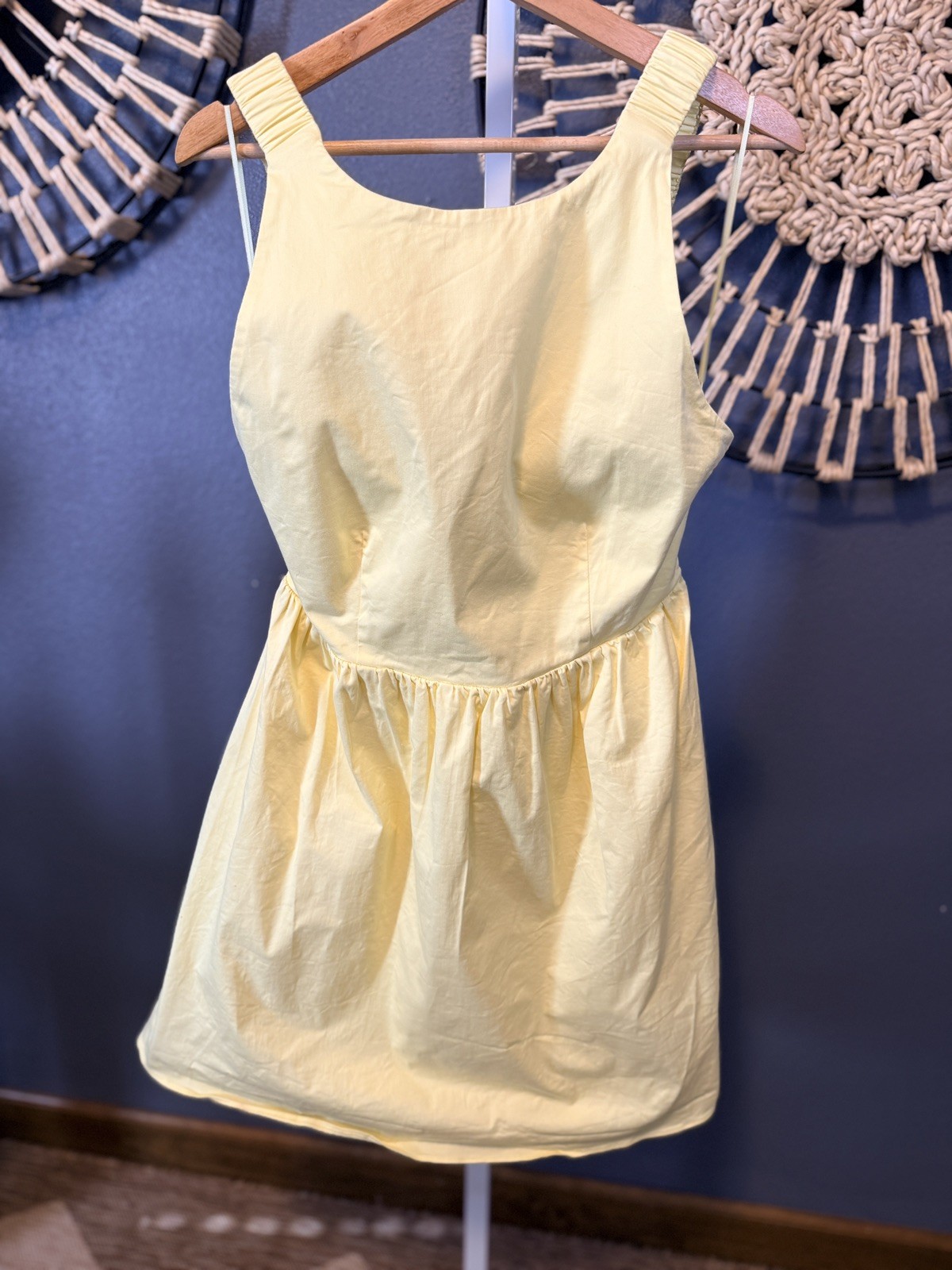 VICI Yellow Cotton Smocked Backless Mini Dress Coastal Cowgirl Coquette Sz L
