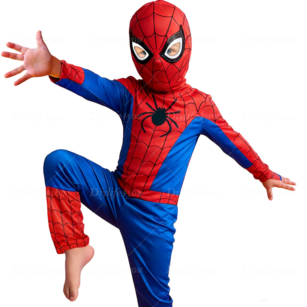 Kid SpiderMan Cosplay Costume Boys Tobey Maguire Outfit Jumpsuit Clothes 3-7Age