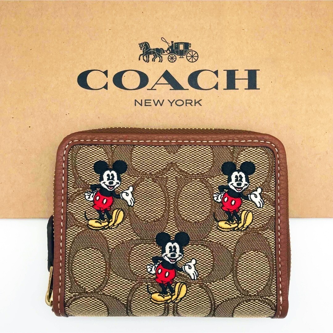 DISNEY x COACH Small Zip Around Wallet Signature Jacquard Mickey CN035 outlet