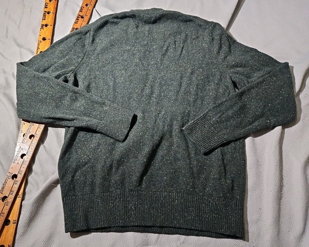 J Crew Sweater Men’s Large Green Ragg LambsWool Fleck Elbow Pad Preppy Grandpa