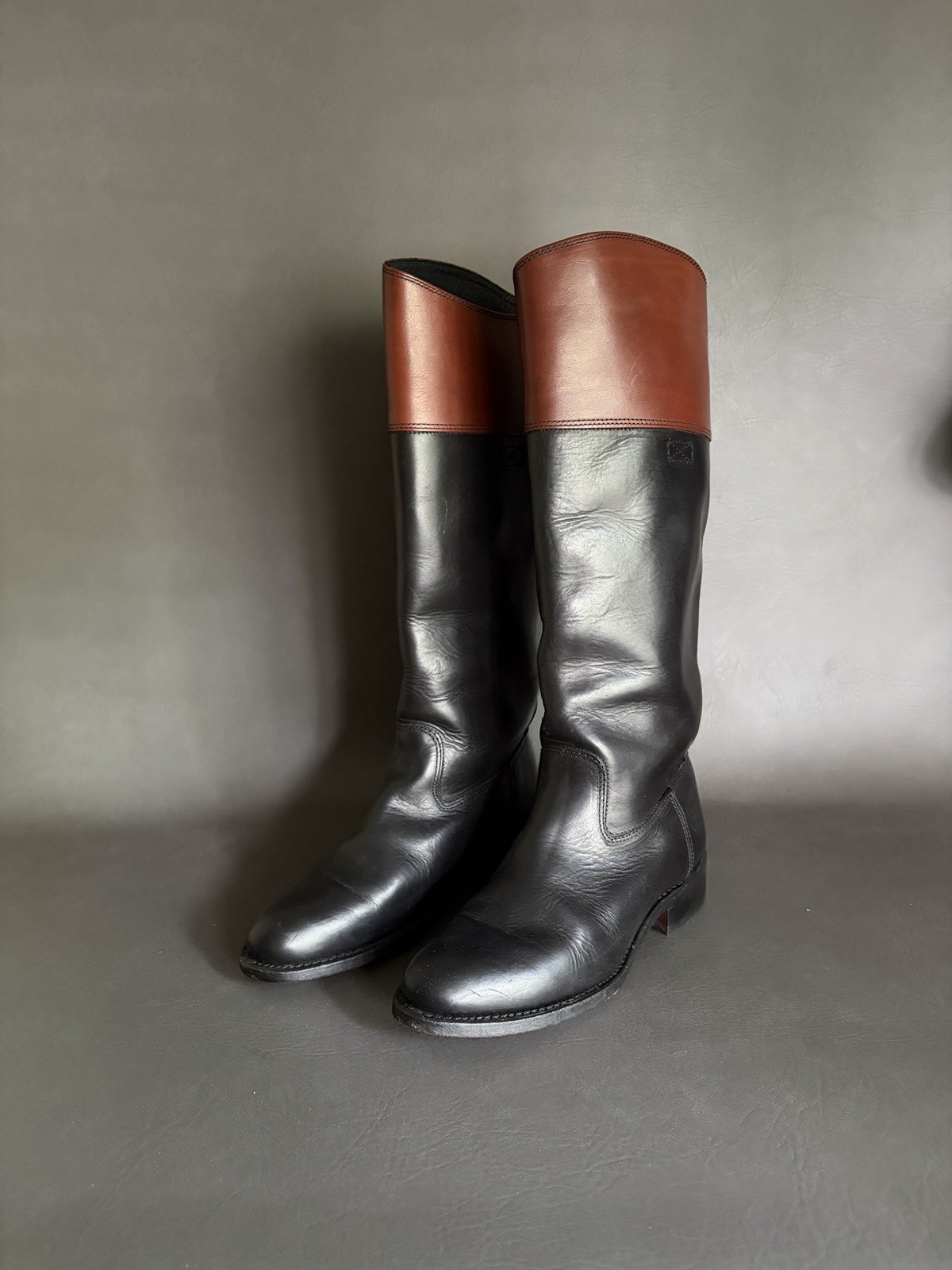 Frye Black & Brown Knee-High Leather Riding Boots Size 8.5 M