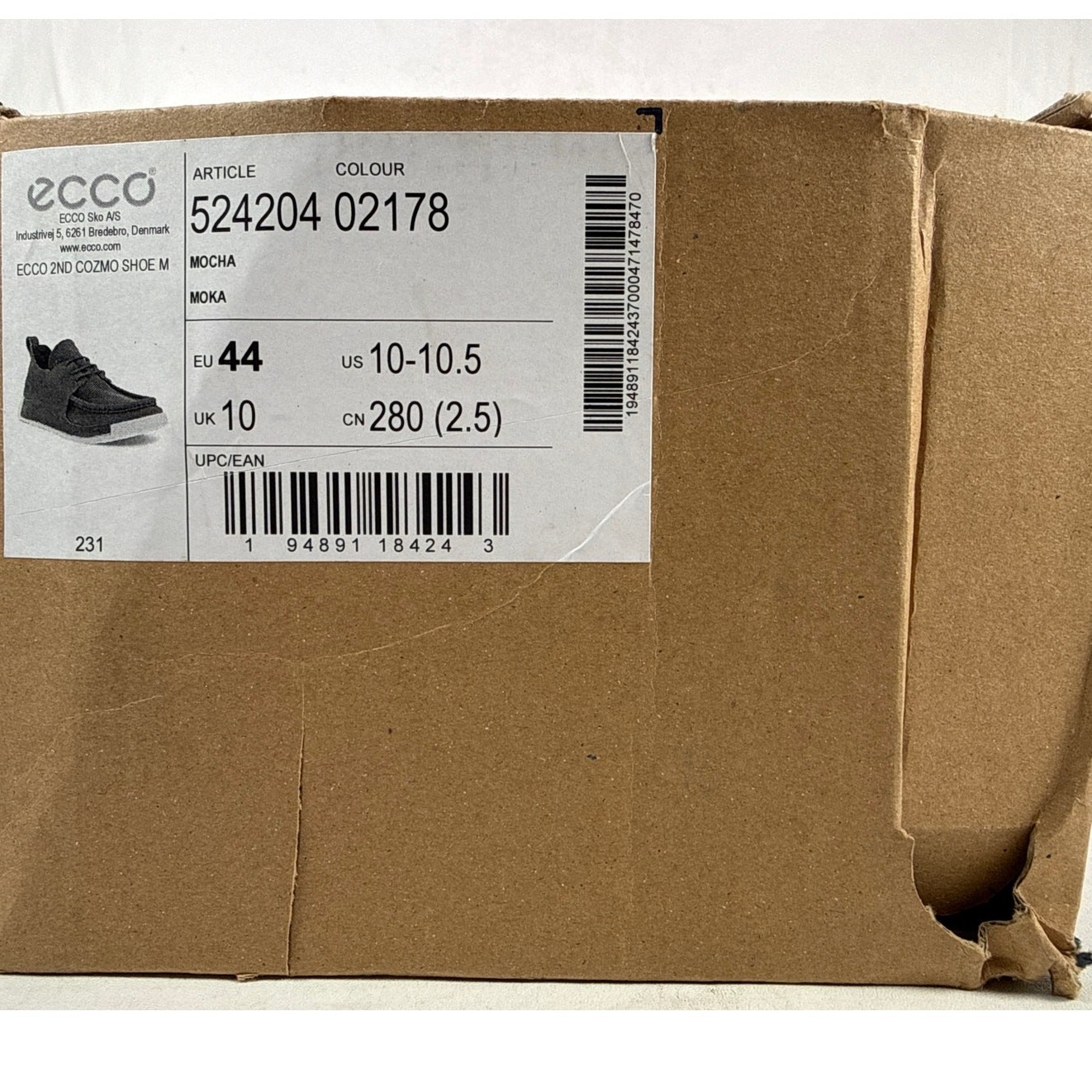 Ecco Cozmo Moccasin 2ND Mens 10-10.5 EU 44 Brown Nubuck Leather Mocha Lace up