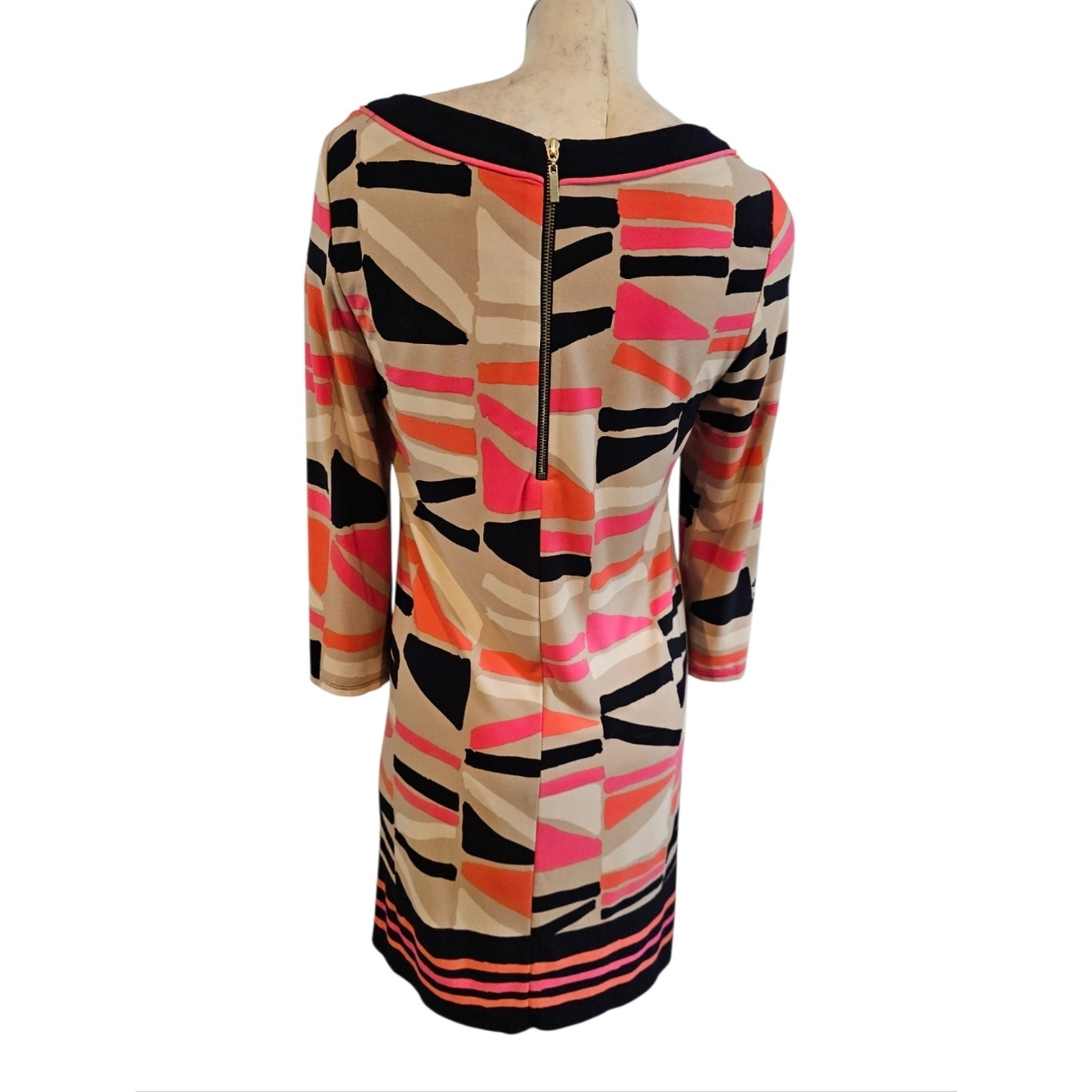 Dressbarn Size 10 Geometric Shift Dress Beige Pink & Black Blue