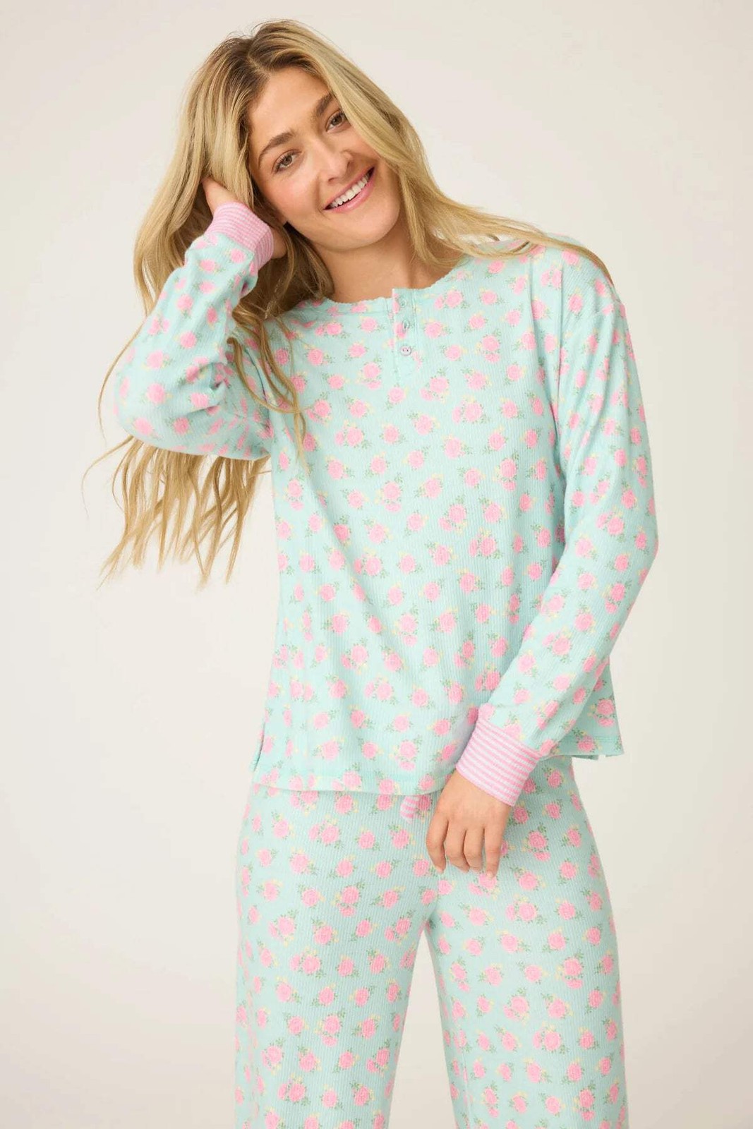 PJ Salvage Light Mint Secret Garden Floral Long Sleeve Pajama Set RUSGLS1/RUSGP1