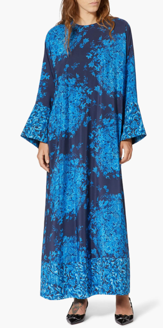 VALENTINO GARAVANI SILK Caftan Maxi Dress Delft Floral Print Kleid Maxikleid M