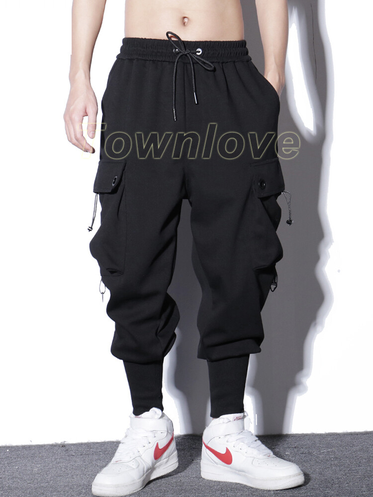 Mens Punk Harem Pants Hip Hop Pockets Cargo Trousers Casual Baggy Streetwear Hot