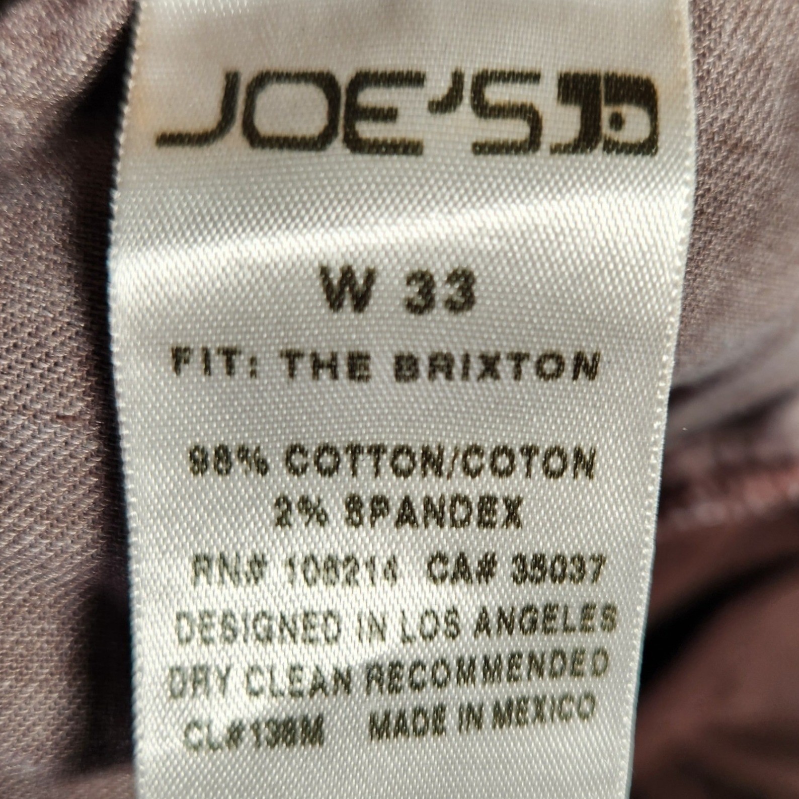 Joe’s Jeans The Brixton Men W33 Brown Excellent Straight Leg Cotton Twill Pants