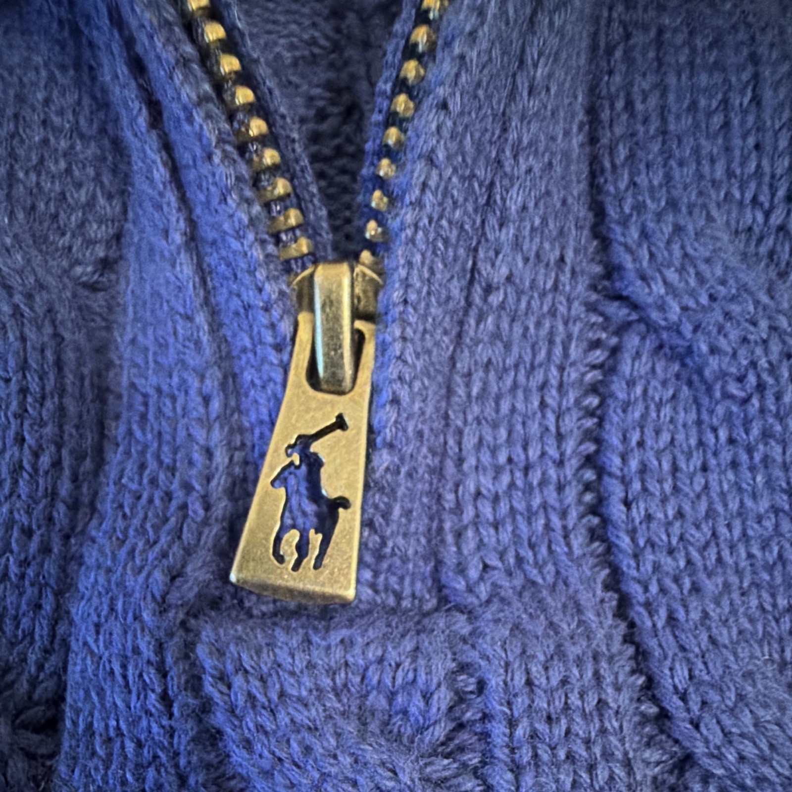 Polo Ralph Lauren Boys L 14-16 Blue Cable Knit 1/4 Zip Sweater Pony