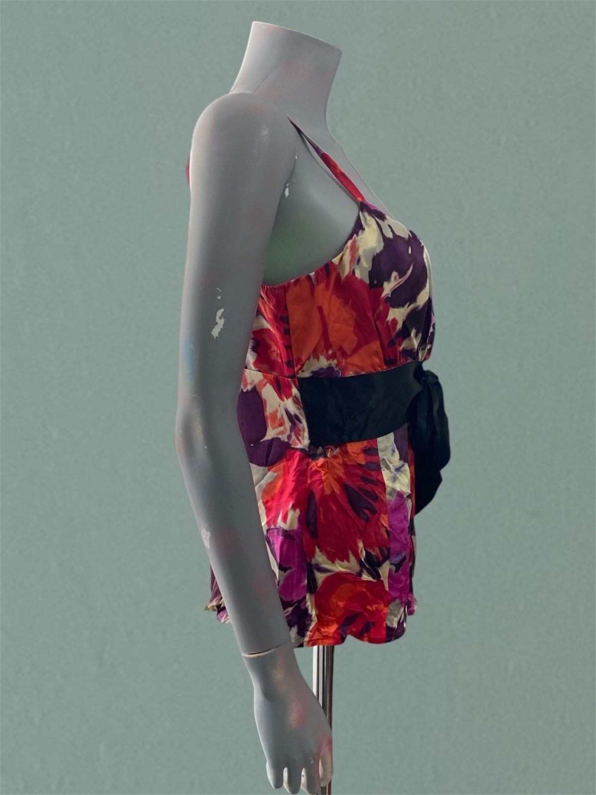 Monsoon Vintage Floral Silk Camisole Top UK 14 Multi-Colored Tie Waist