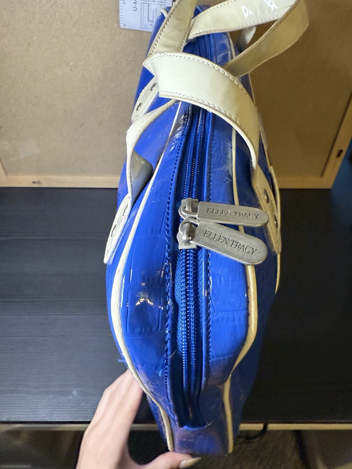 Y2K Ellen Tracy Cobalt Blue Croc Embossed Laptop Bag Tote- Silver Hardware