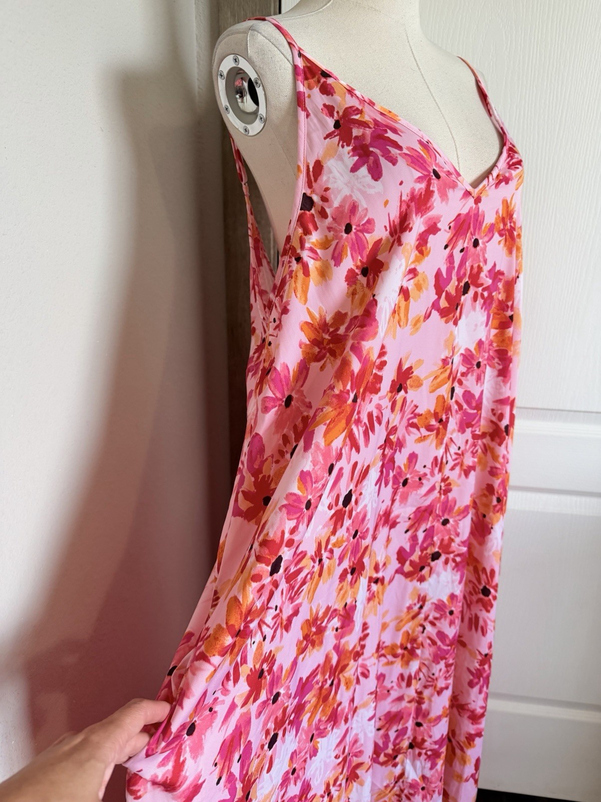Van Winkle Pink Orange Tropical Maxi Dress Beach Coastal Boho Pockets Womens 1X