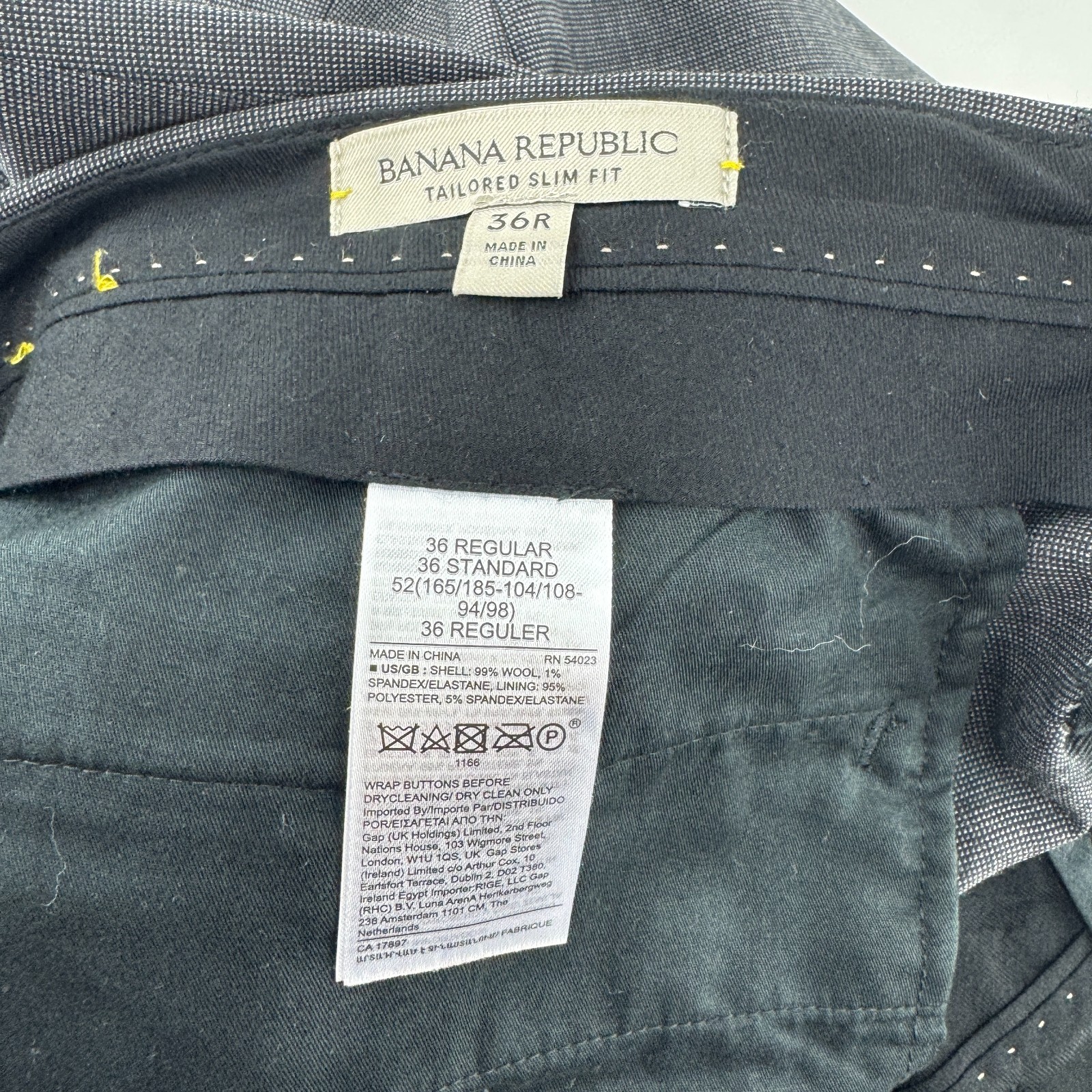 Banana Republic Reda Flexo Suit 44R Tailored Slim Fit Gray Nailhead 38×32 Pants