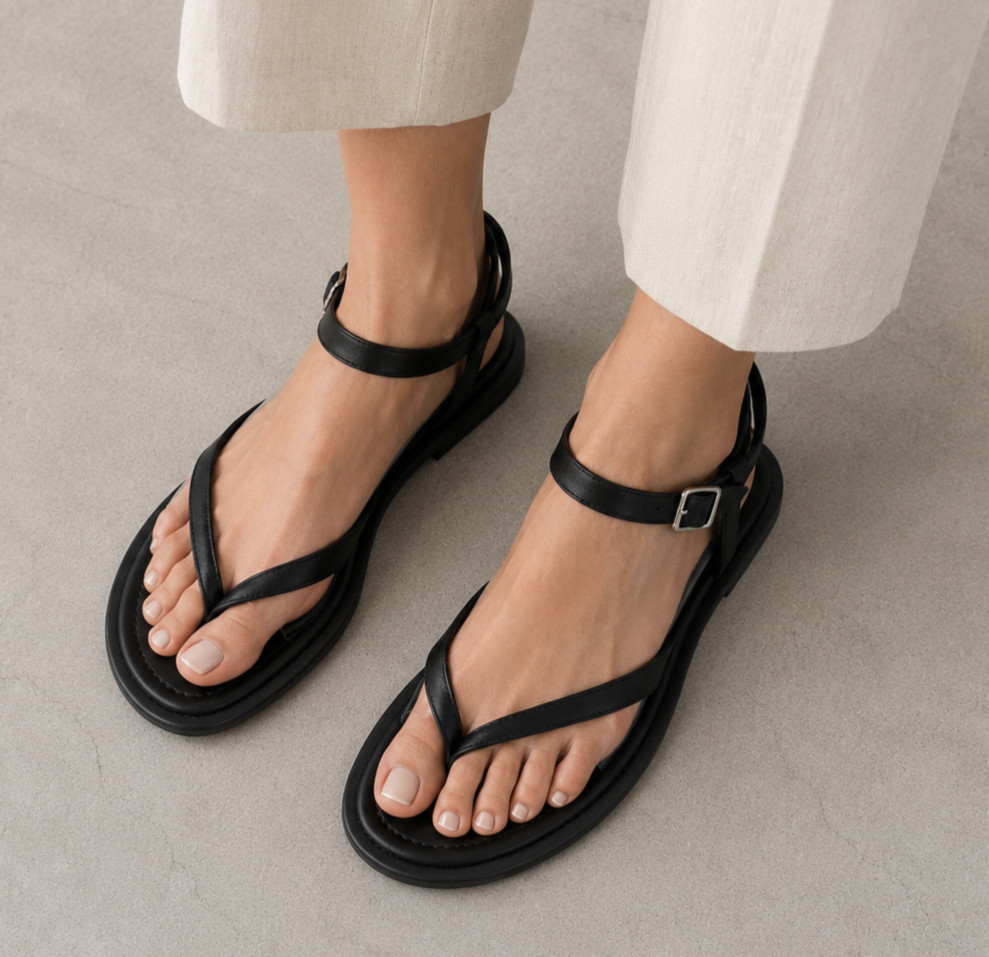Everlane The Endless Summer Thong Sandals Ankle Strap Leather Women’s 7.5 Black