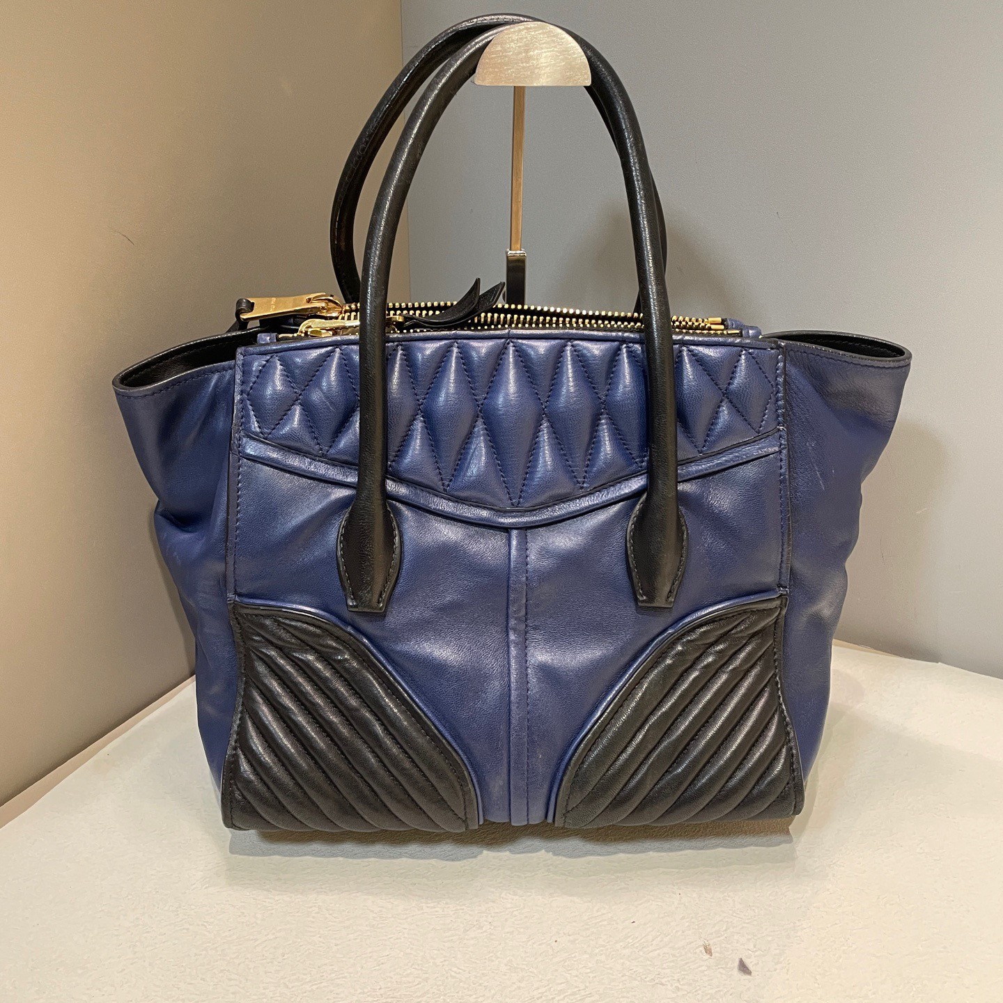 Miu Miu Quilted Leather Navy Large Top Handle Crossbody Bag