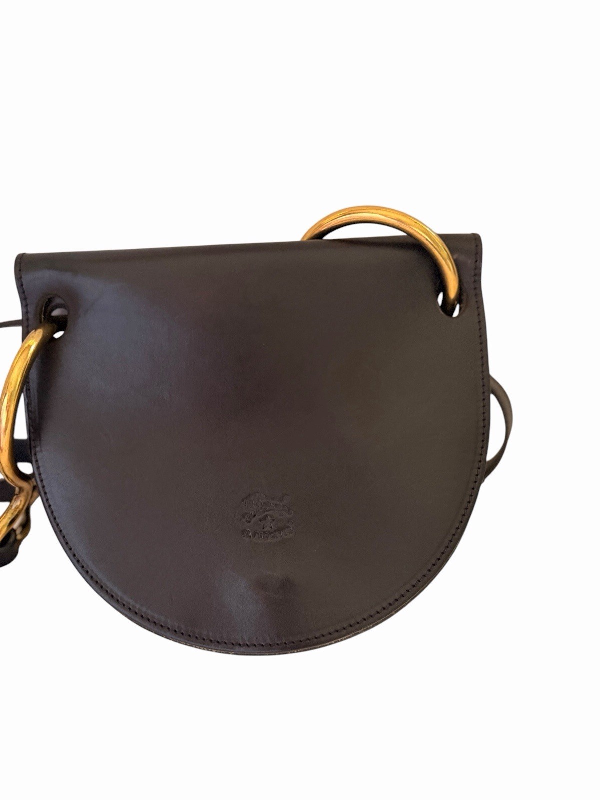 IL BISONTE Women’s Small Black Half Moon Crossbody Bag Gold Hardware Magnetic