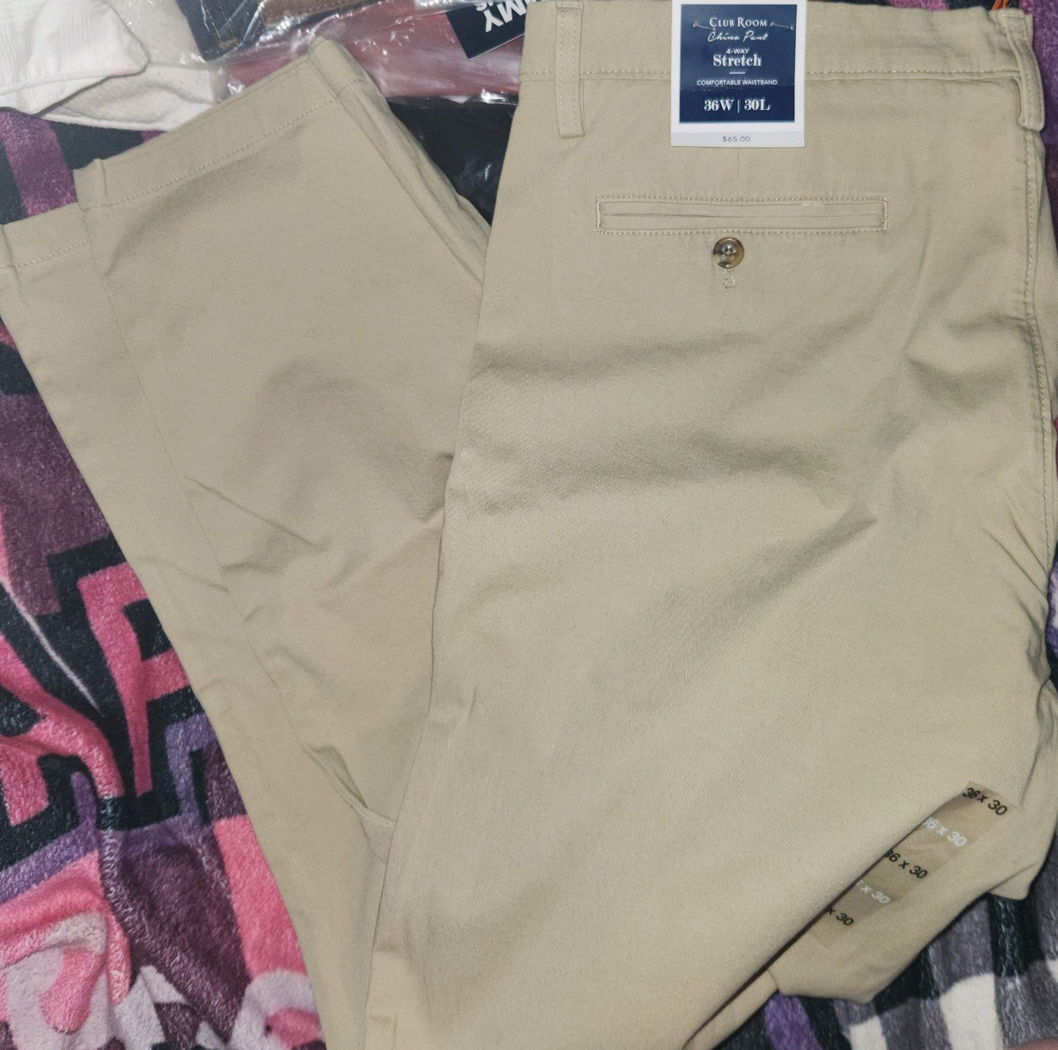 Men’s Club Room Pants with Four-way Stretch Classic Fit 36wx30L NWT Tan Khaki
