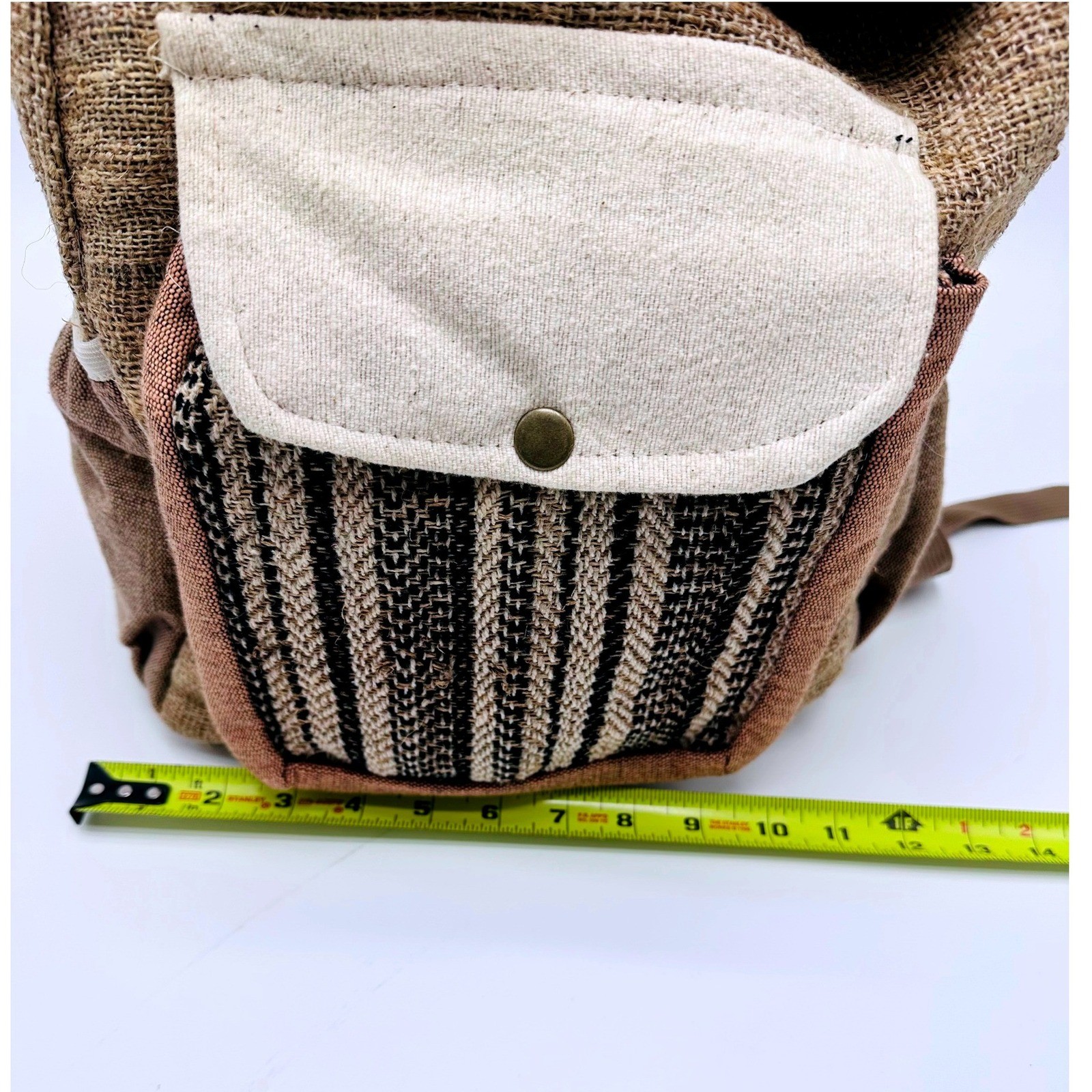 Boho Hemp Jute Backpack Brown Tan Striped Woven Hippie Rucksack Small Medium