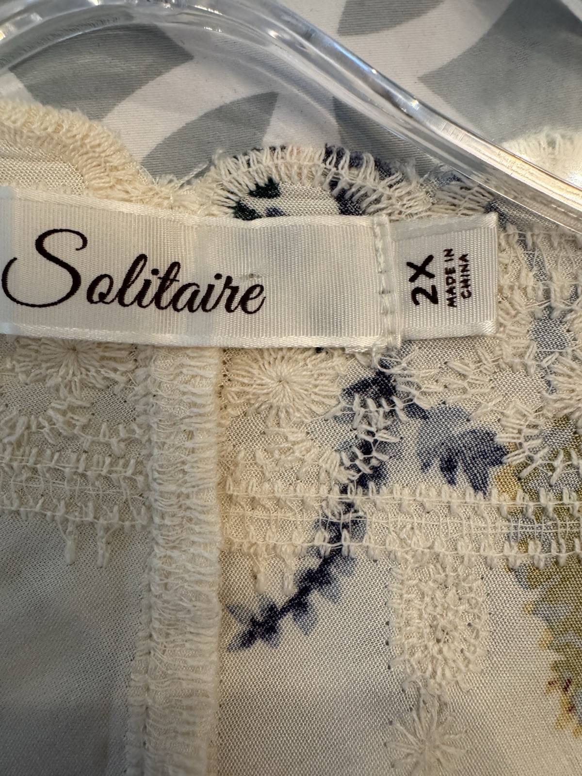Solitaire Floral Crochet Lace Open Front 3/4 Sleeve Kimono Top, Plus 2X