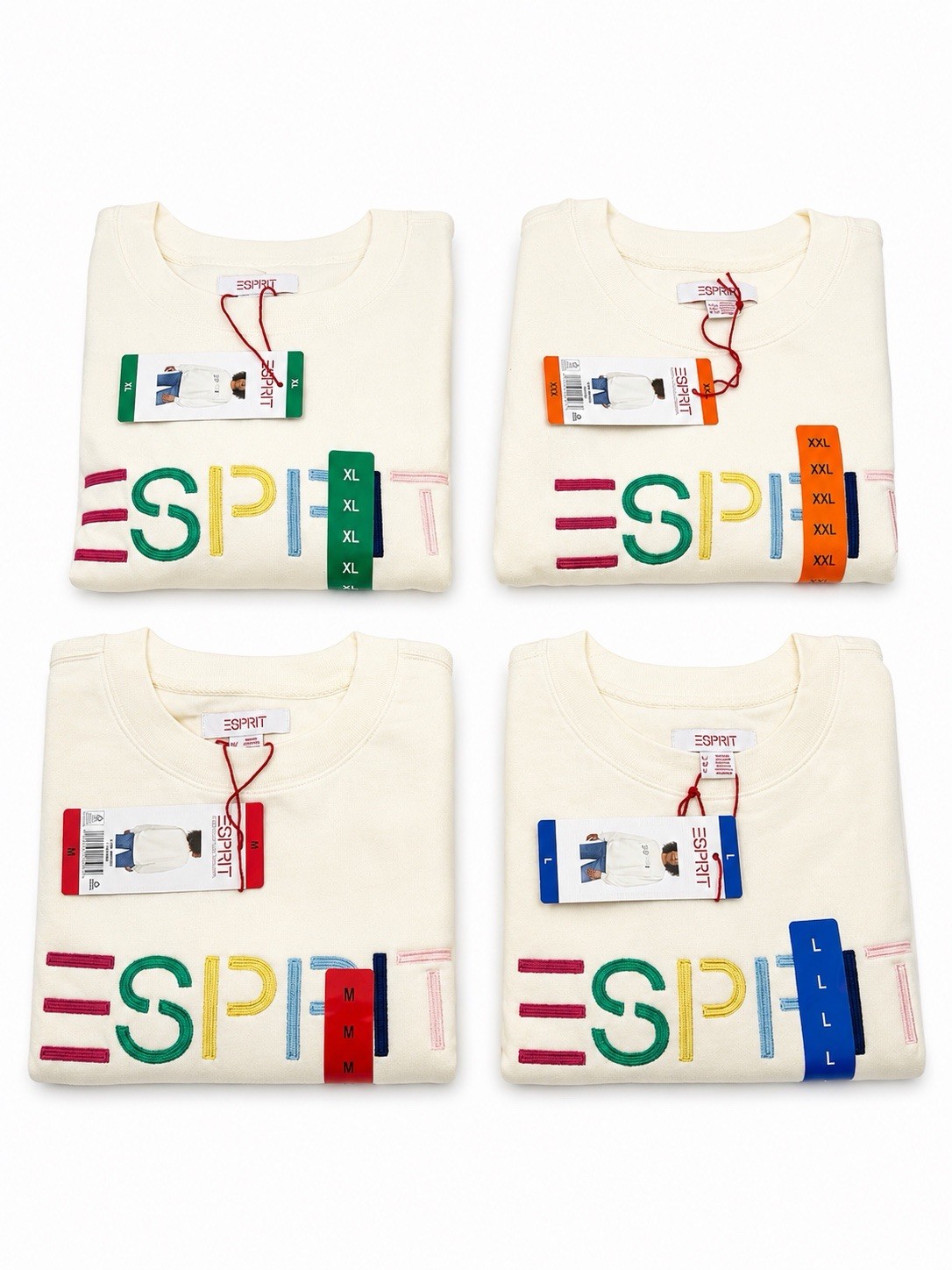 Esprit Logo Fleece Sweatshirt Crewneck Cream Viral 80’s Style S M L XL XXL