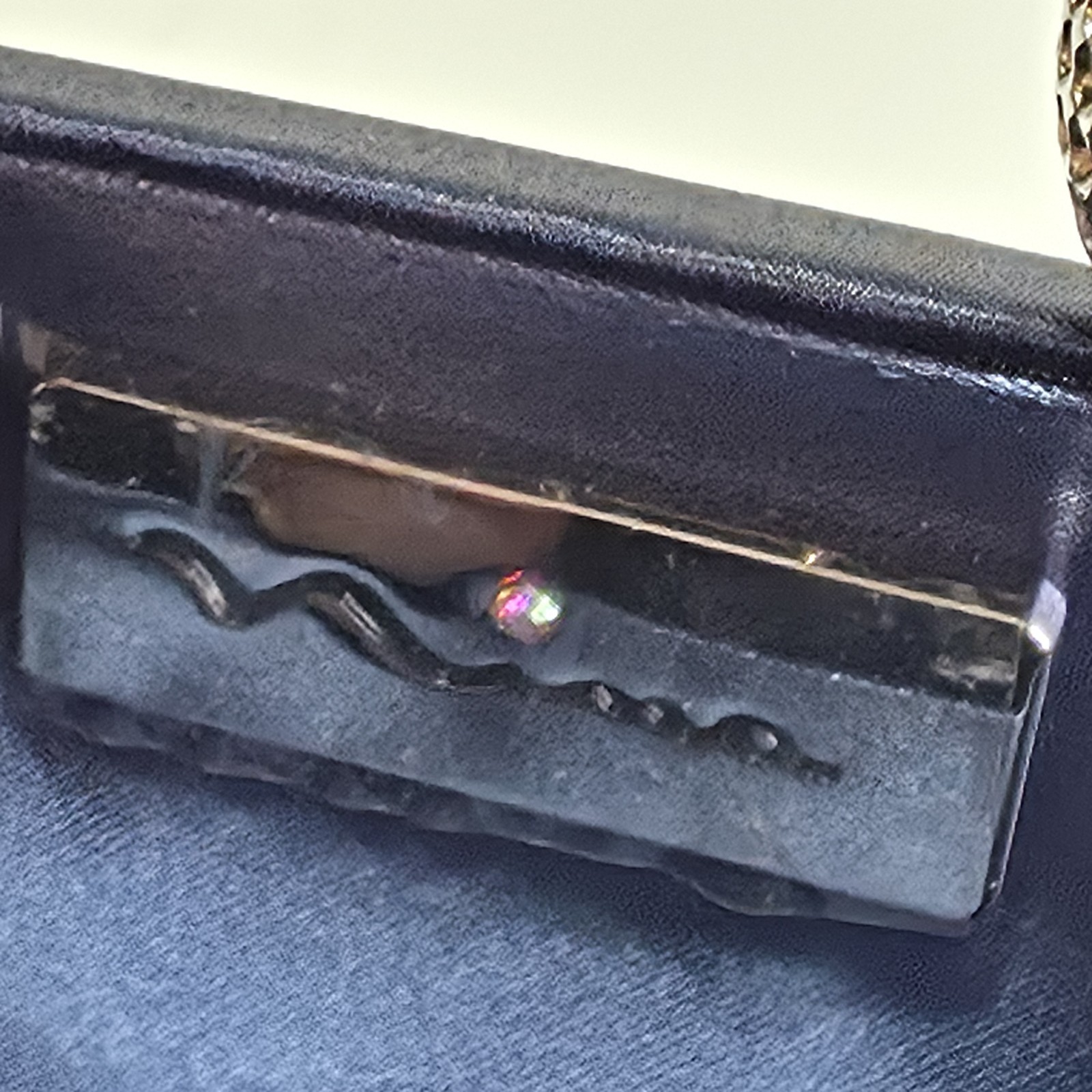 Nina Crystal Clasp Satin Minaudiere Evening Clutch Navy NWT
