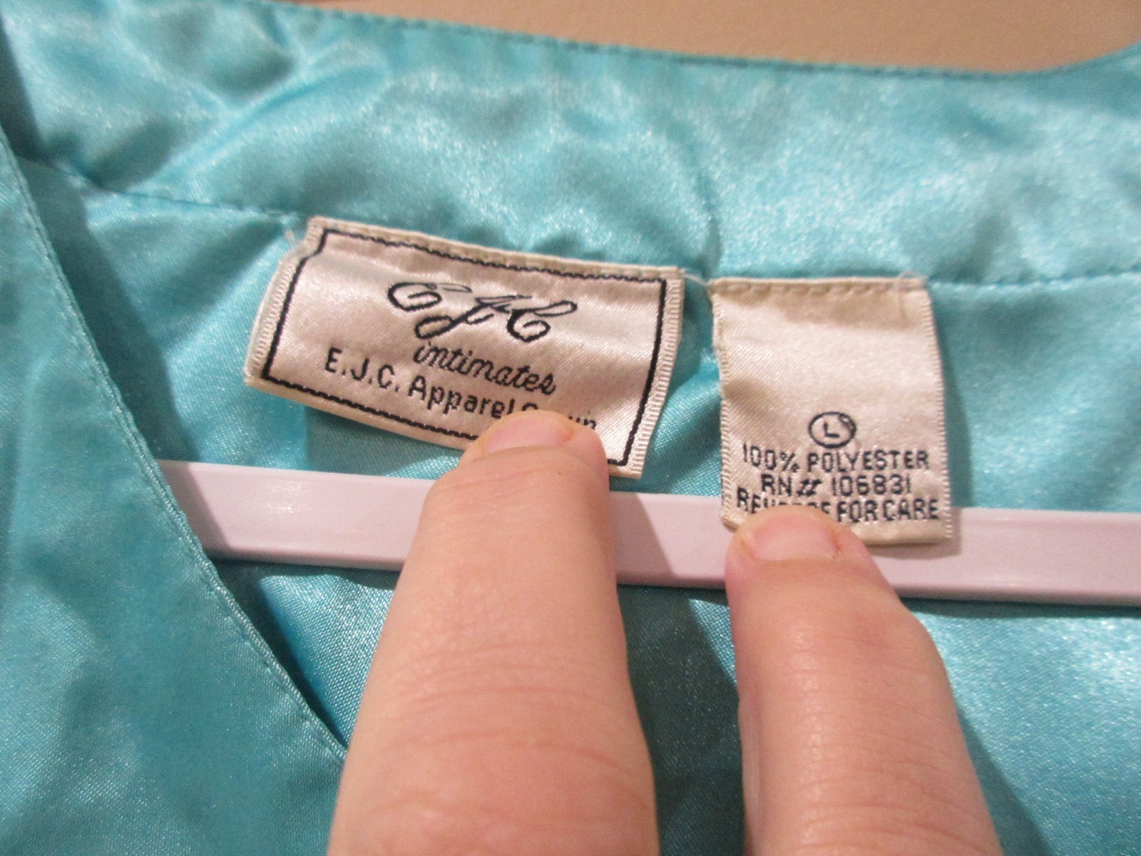 Vtg. E.J.C. Intimates Pajama Set Women Lg Blue Embroidered Silky Polyeseter