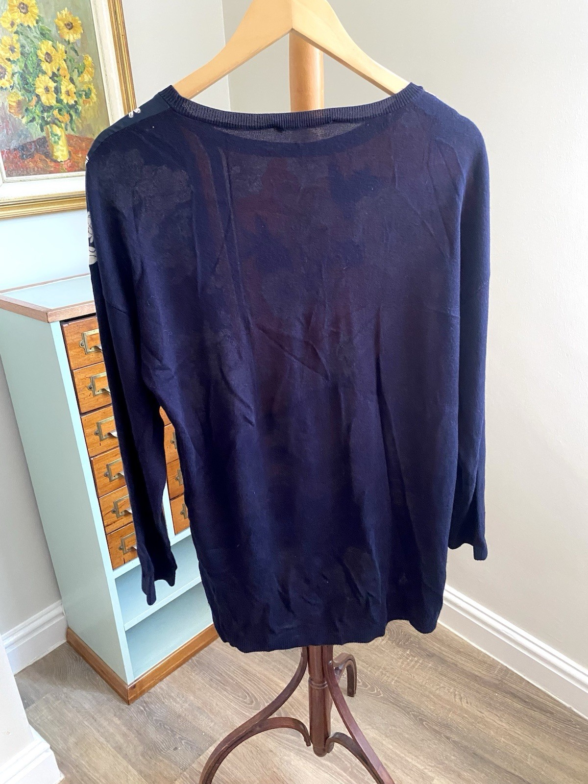Oasis Red Floral Blouse Navy Jumper Contrast Top 100% Viscose Size Small