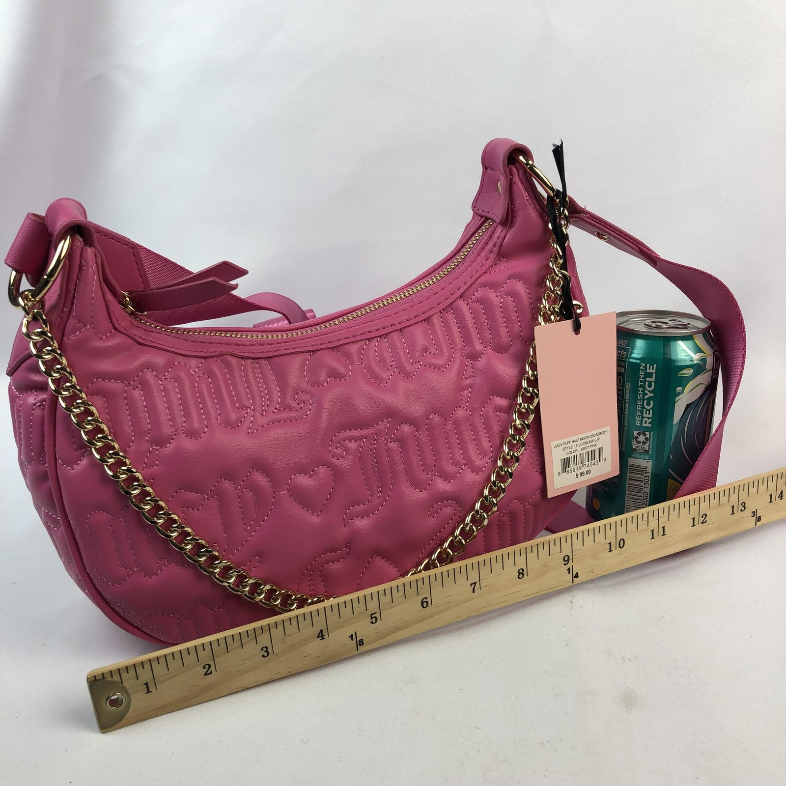 Juicy Couture Crossbody Bag Womens Medium Pink Juicy Puff Half Moon Chain Pouch