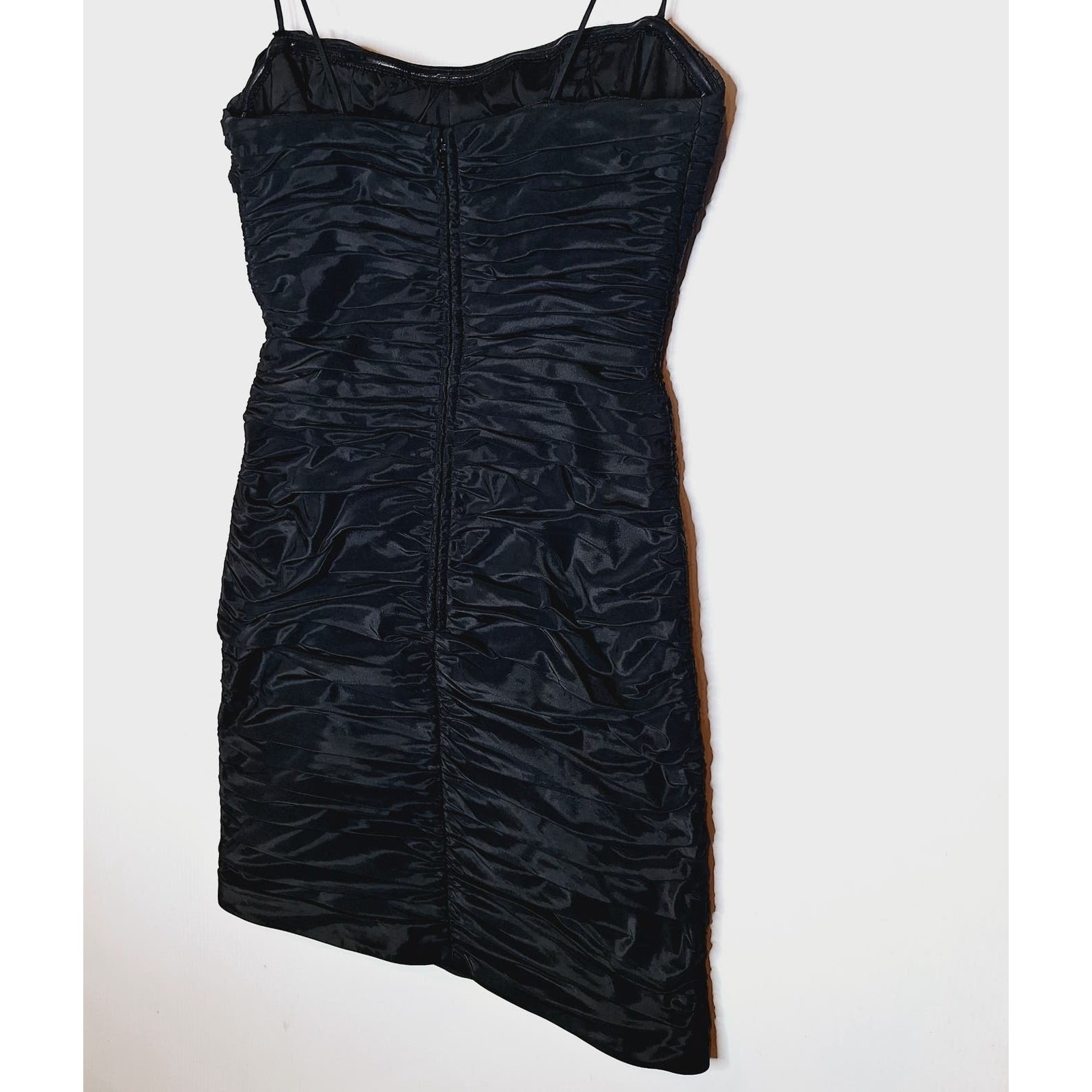 Teri Jon Rickie Freeman Taffeta Black Ruched Dress 4 Bodycon Cocktail LBD