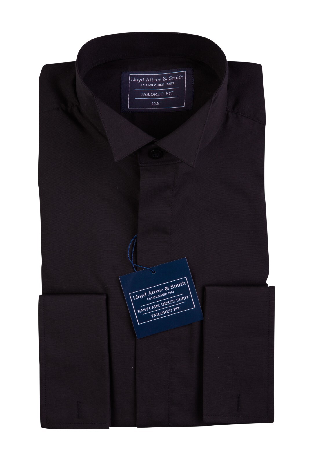 Black Wing Dress Shirt Tailored Fit Double Cuff Long Sleeve Work Formal Wedding