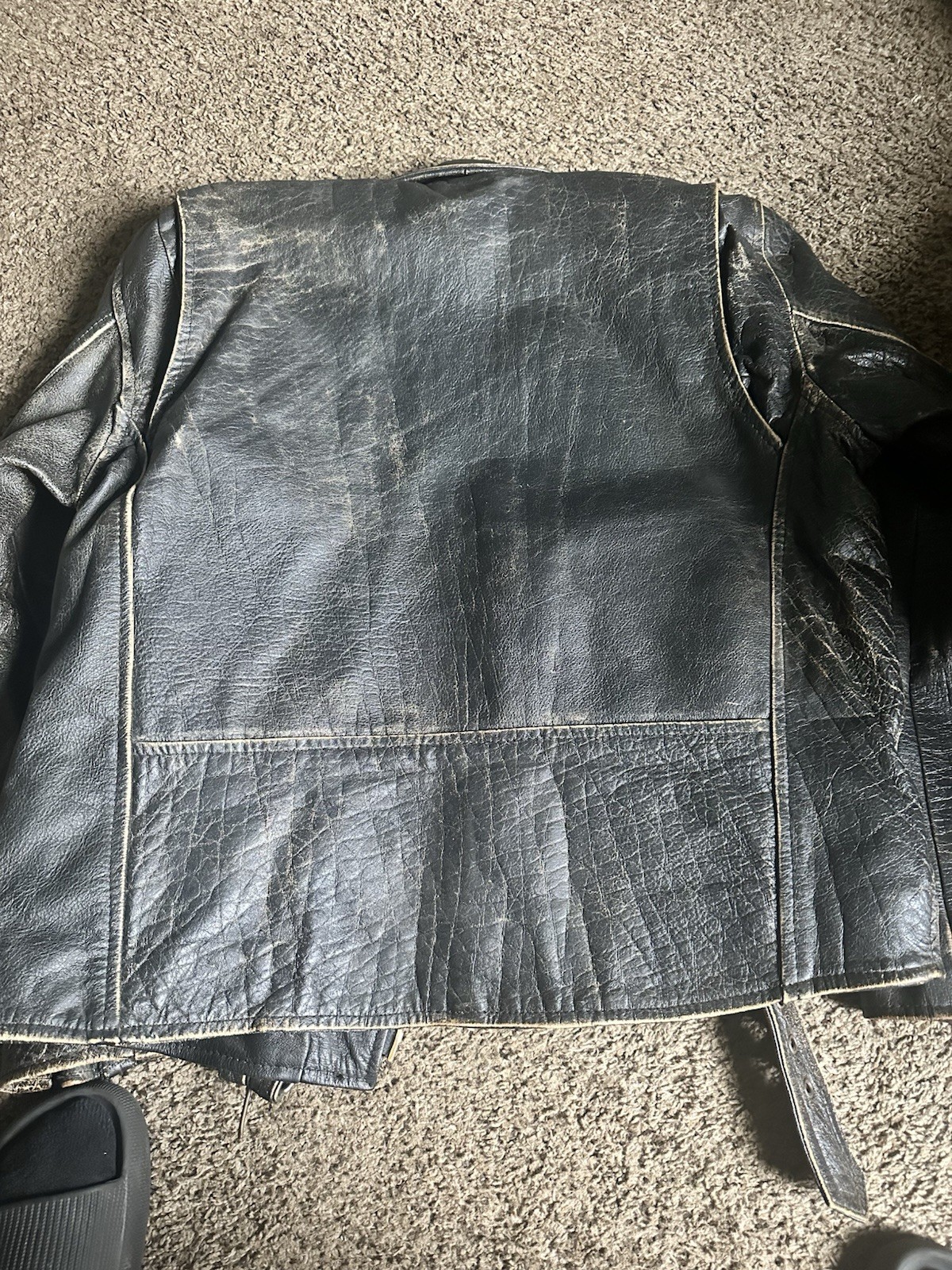 Vtg Protech Leather Apparel Biker Motorcycle Jacket With Belt. Size L.