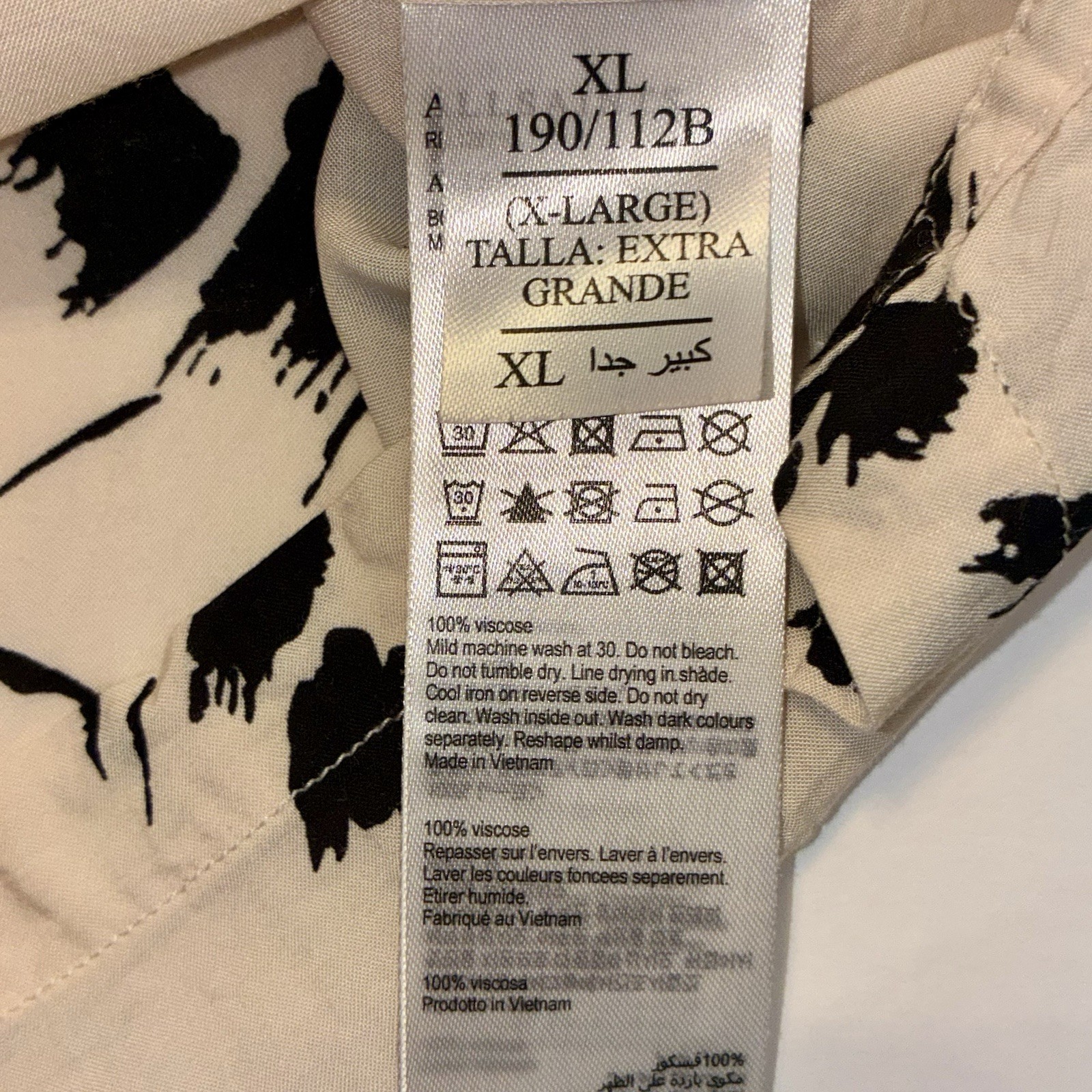 ALL SAINTS•Button Up S/sleeve Shirt Abstract VISCOSE Mens•XL White/Black Casual
