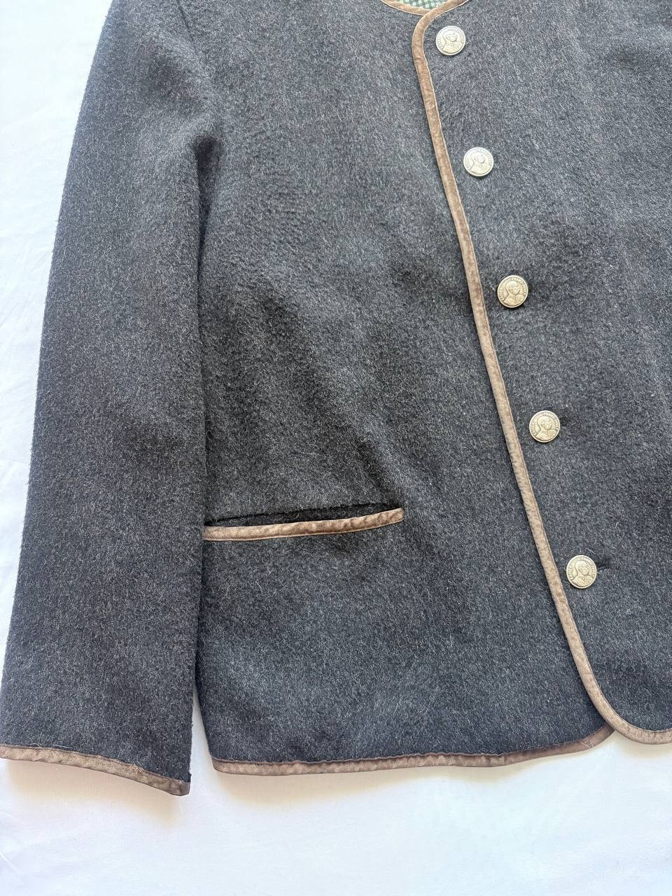 Vintage H Moser Salzburg Men Loden Coat Grey Wool Trachten 54 XL Kaiser Franz