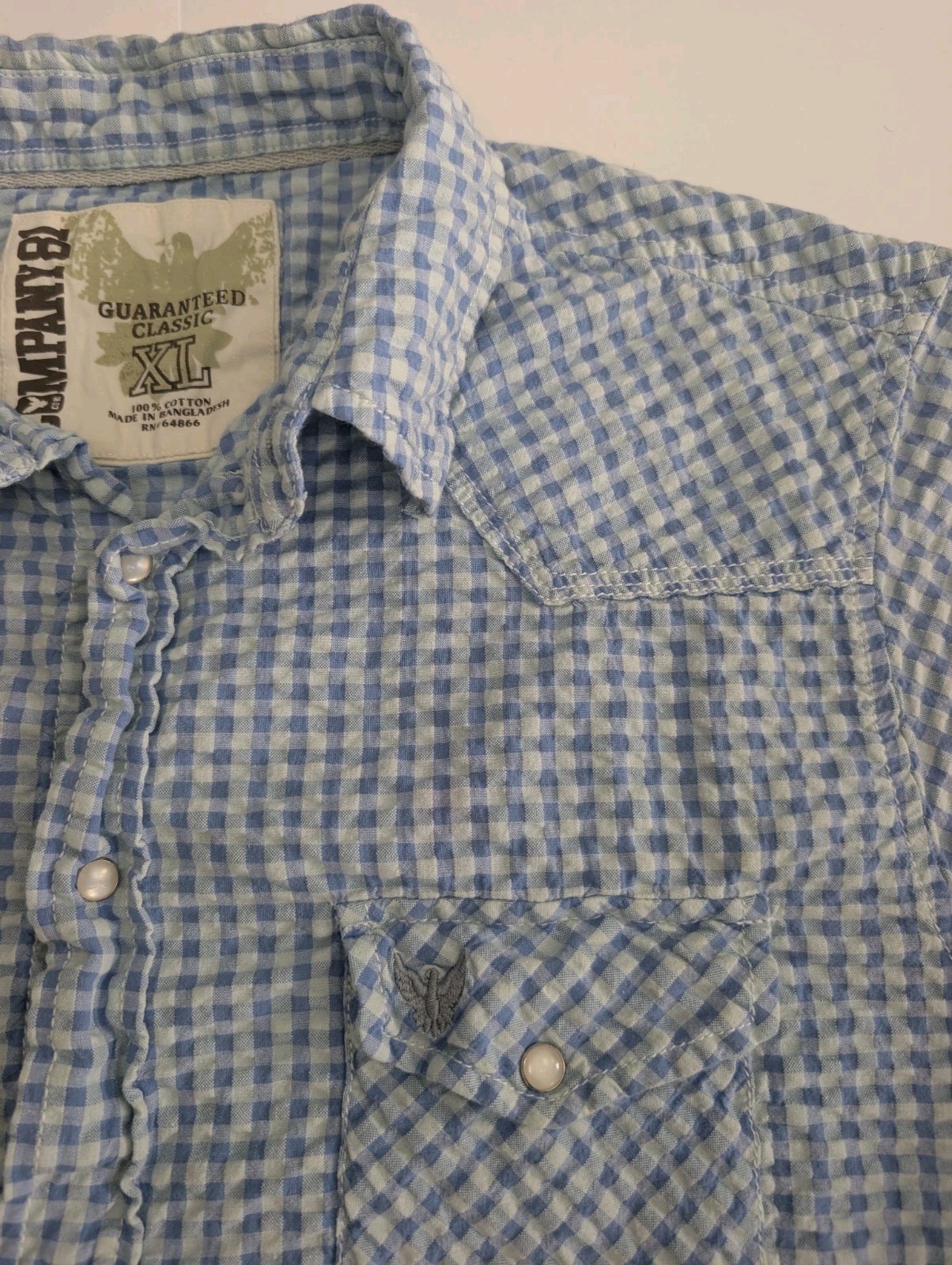 Bubble Gauze Gingham Check Pearl Snap Western Shirt XL Short Sleeve Company 81