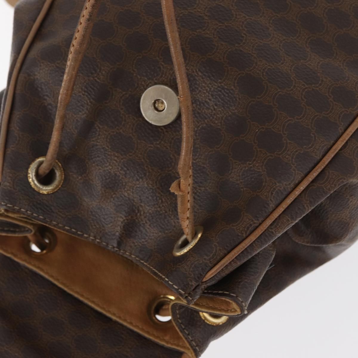 CELINE Macadam Canvas Backpack PVC Leather Brown Gold Auth bs35412