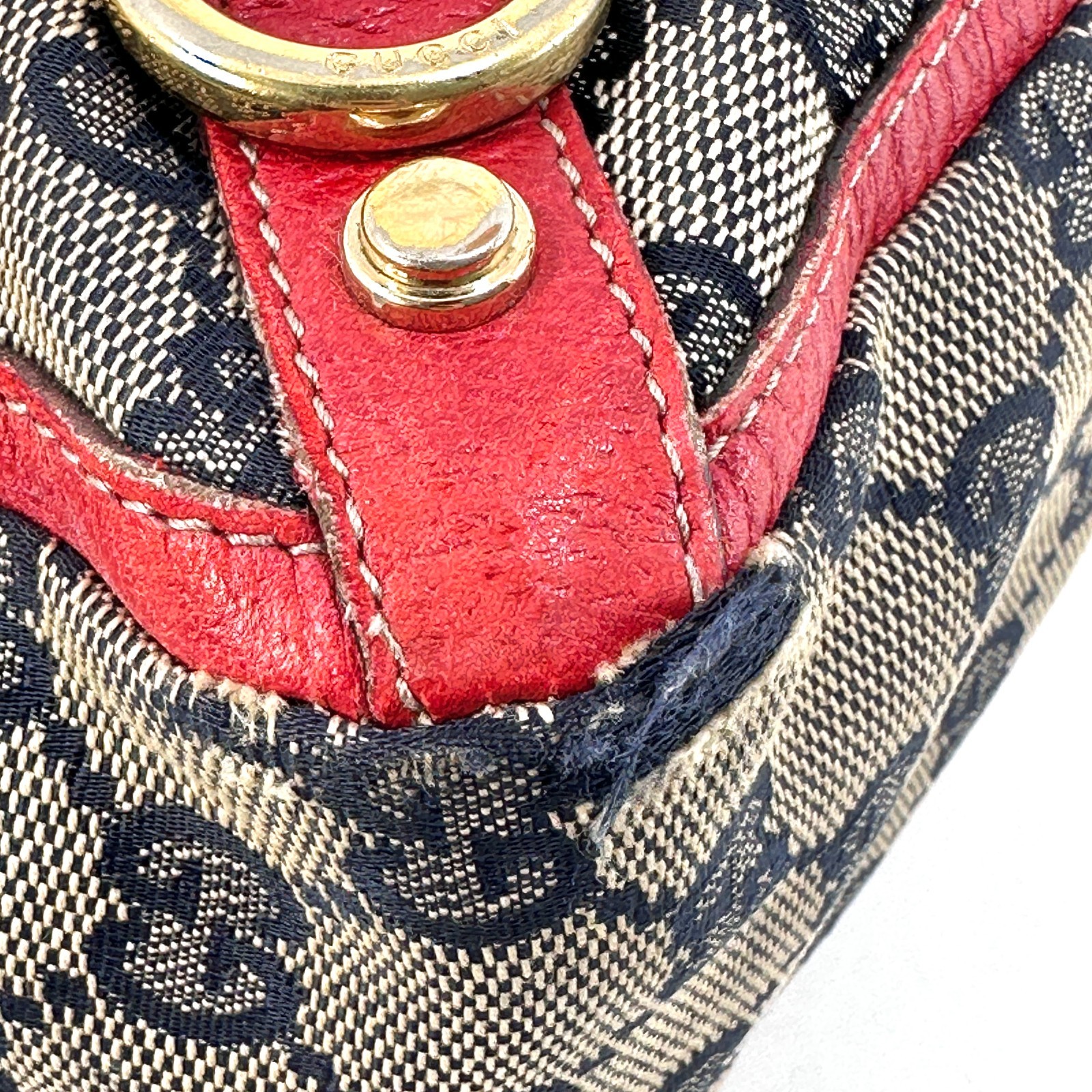 Gucci Abbey GG Canvas Leather Red 130739 Handbag Tote Bag Authentic