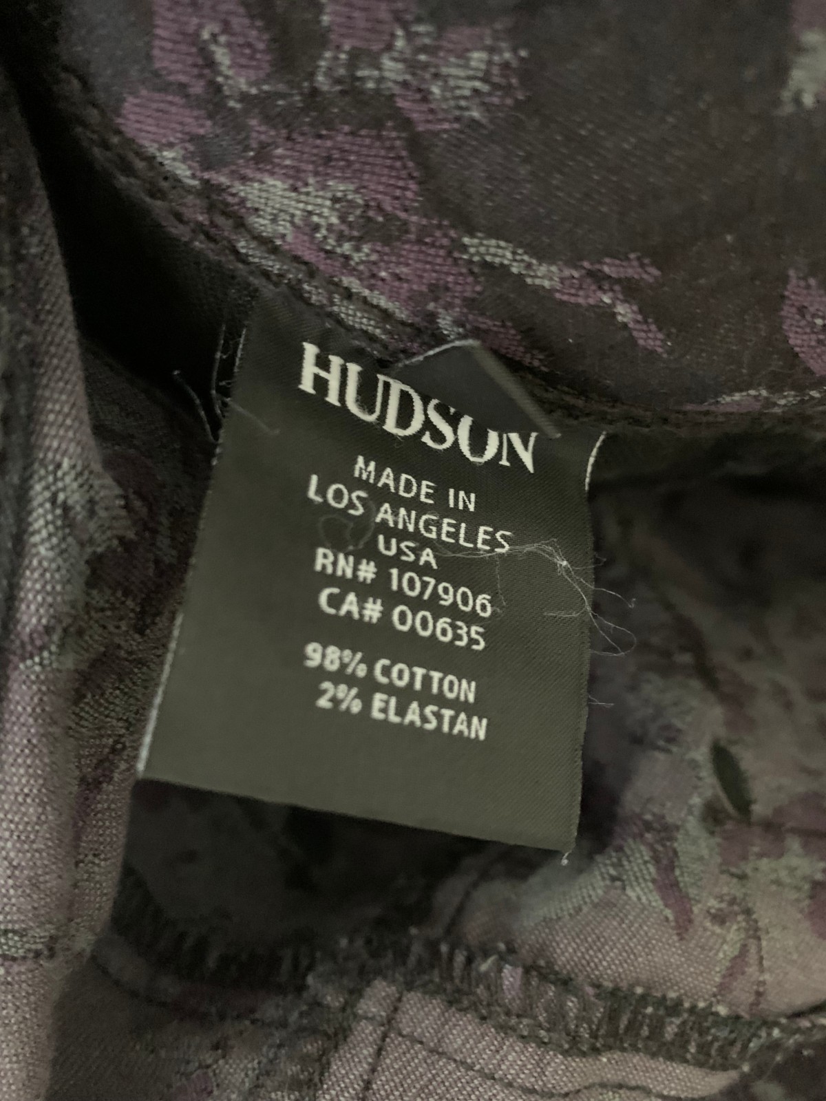 Hudson Black Purple Floral Collin Midrise Skinny Jeans Size 25 EUC 30″ inseam
