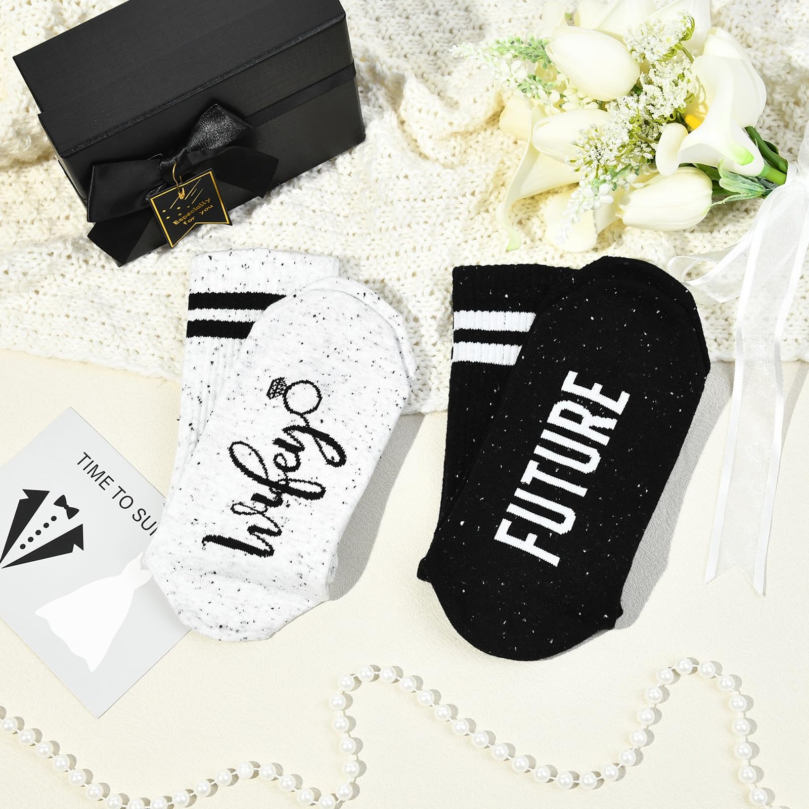 Engagement Gifts Couples 2025 Socks Bride Groom, 2 Count Black One Size Cotton