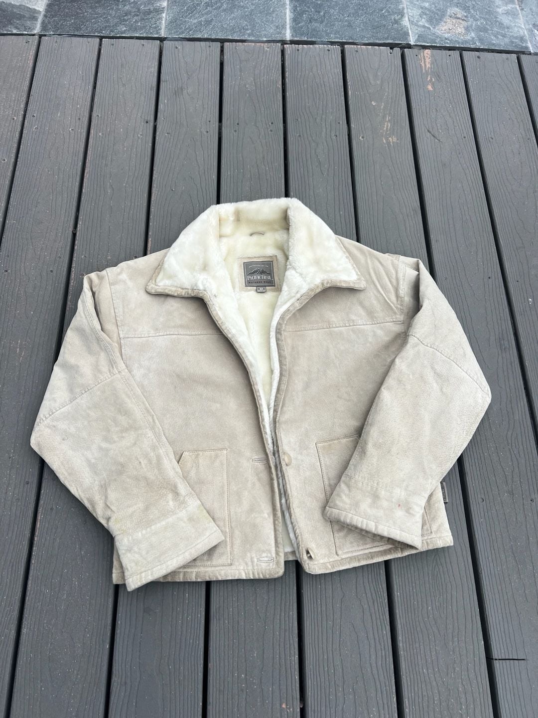 Pacific Trail Outdoor Wear Men’s Tan Suede Leather Jacket Faux Shearling Lining