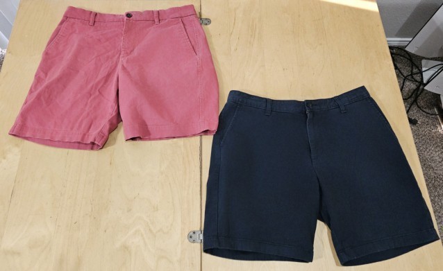 2 Men’s Classic Flat Front Chino Shorts. 34W, 1 Red, 1 Blue