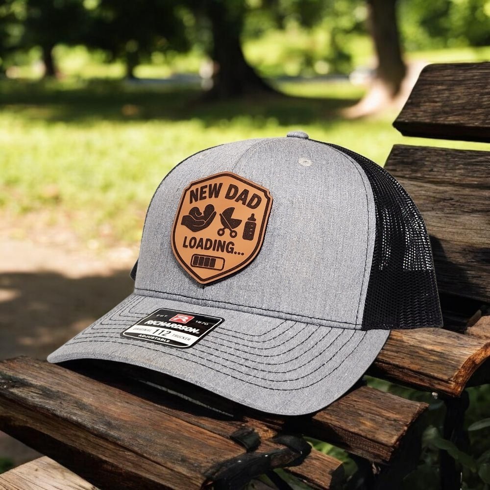 New Dad Trucker Hat, Expecting Dad Gift, Leather Patch Hat, Camo, Richardson 112