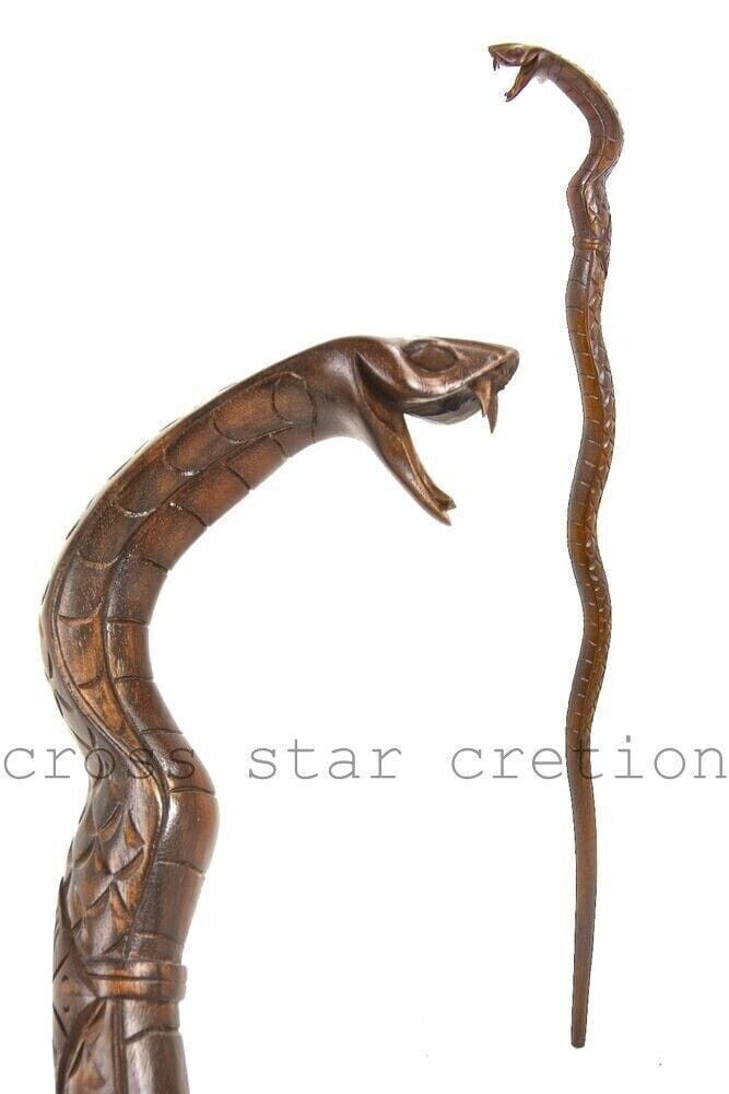 Snake head hand handle brown wooden walking stick new handmade cane designer new