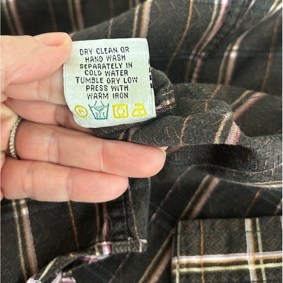Bugatchi Uomo Shirt Mens M Brown Pink Check Button Up Long Sleeve Classic