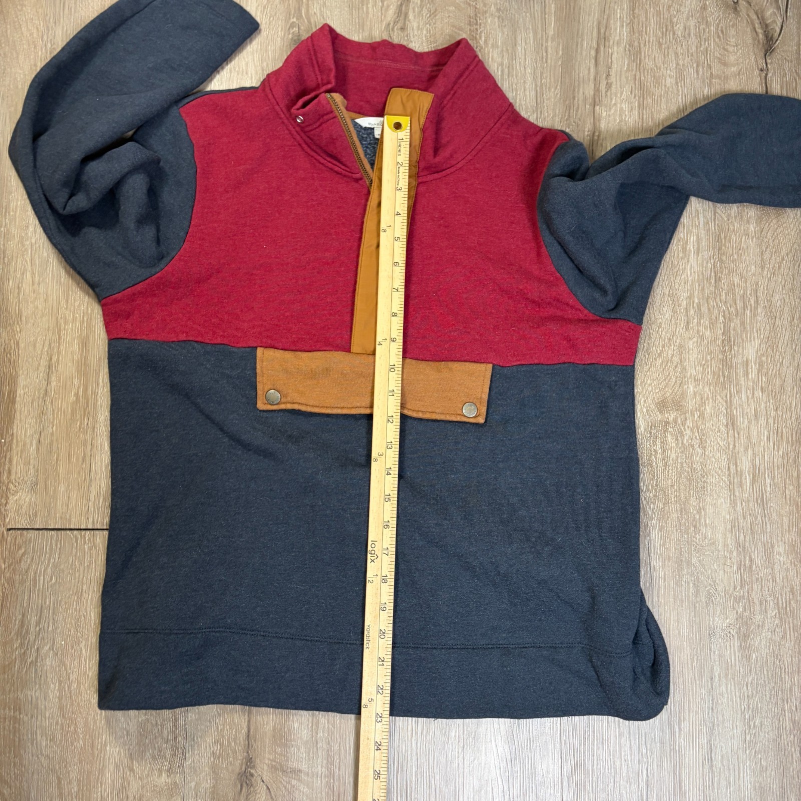 LL Bean Signature Sweatshirt Womens Large Anorak Blue Red 1/2 Zip