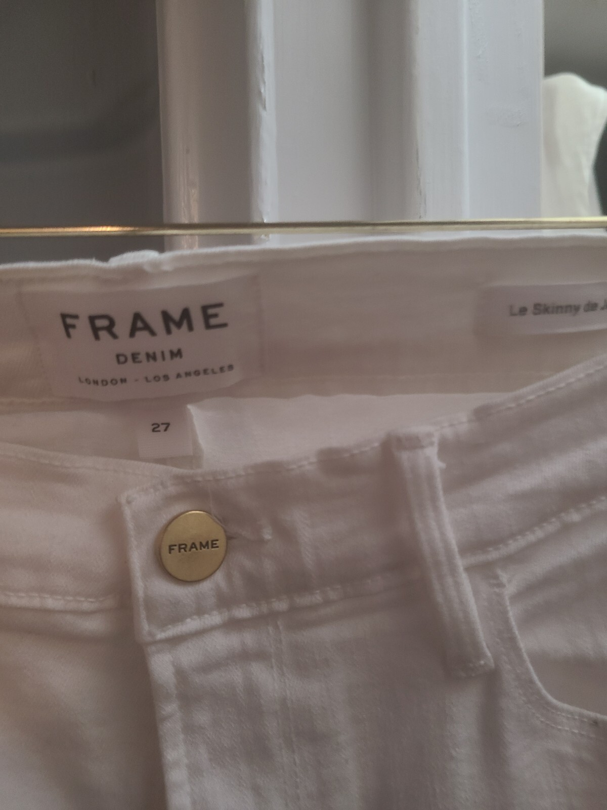 FRAME DENIM 27 Le Skinny de Jeanne Raw Stagger Jeans Denim White Blanc $205