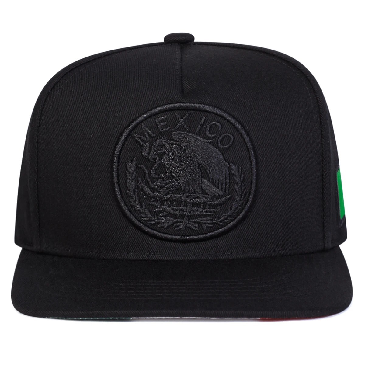 Mexico Flag Snapback Hat Eagle Embroidered New Flat Brim Cap Black Red Green