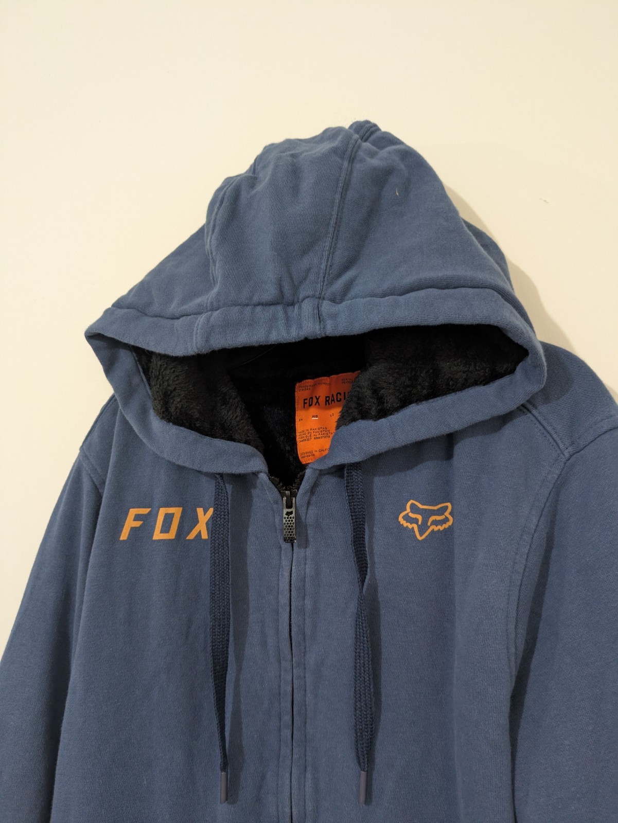 Fox Racing Men’s M Blue Fleece Lined Full Zip Hoodie Logo Pockets Hooded