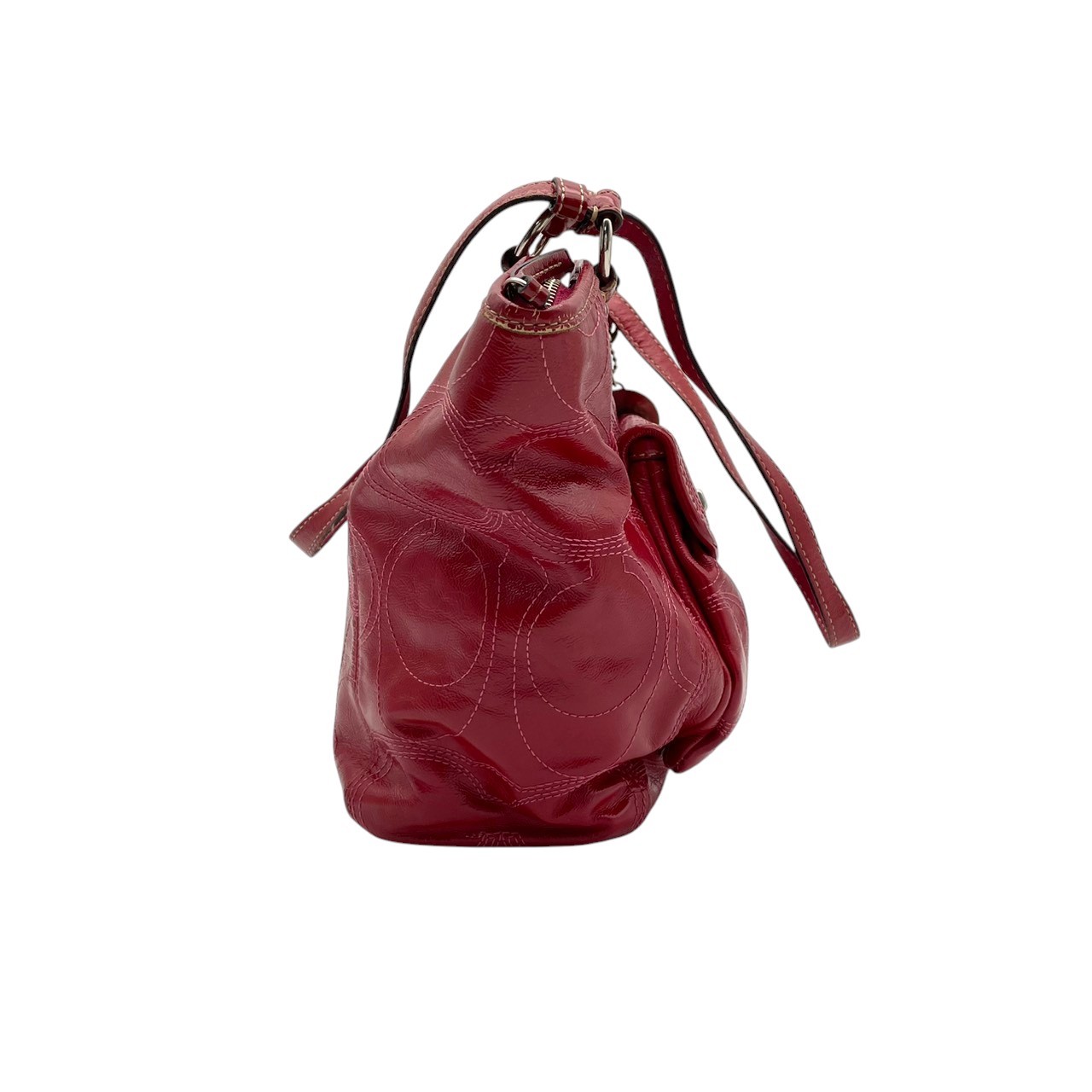 Authentic COACH Optic Signature Leah Tote Bag Patent Leather Red F15190