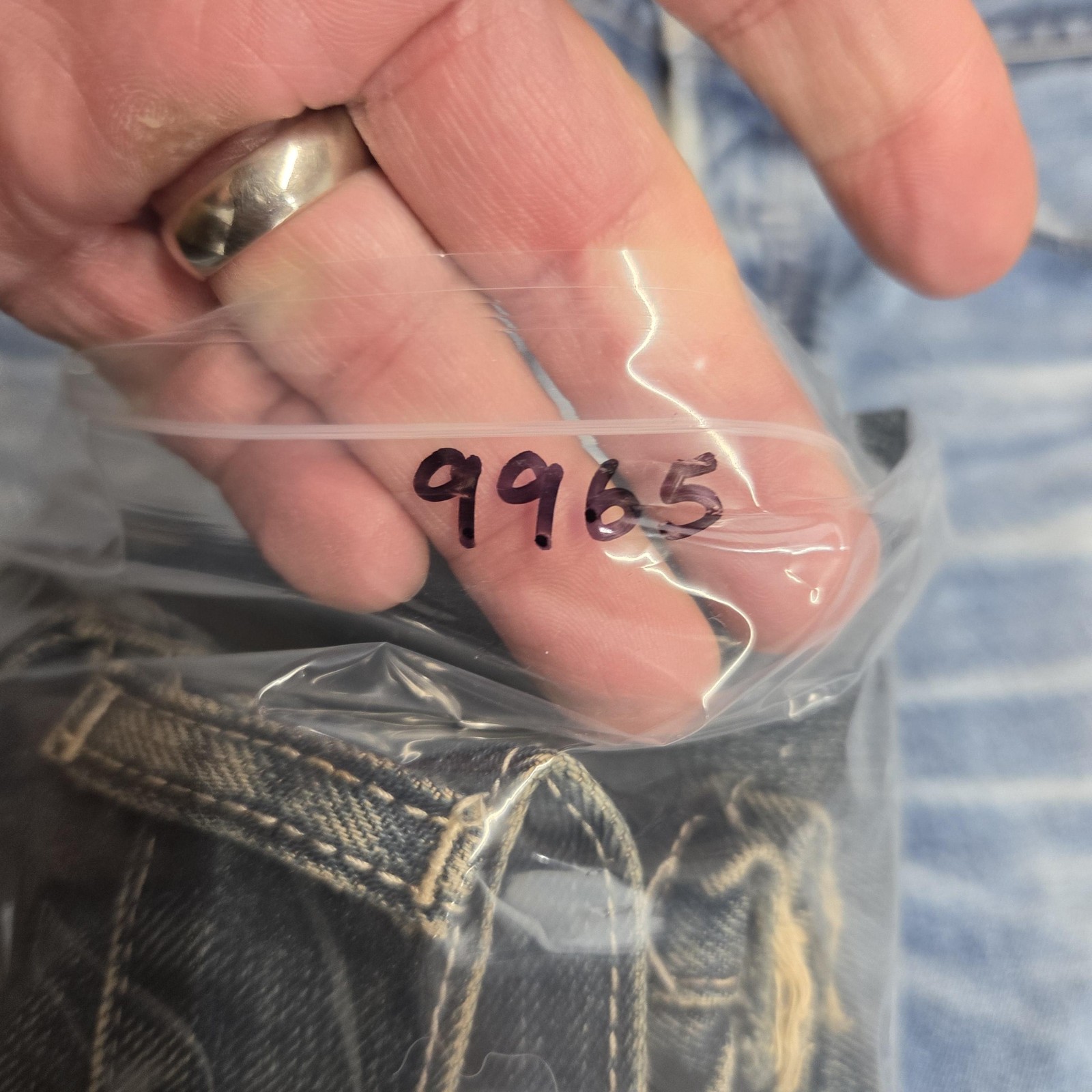 Selvedge Jeans Mens Blue Thrashed Patchwork Whiskers Honeycomb Fits 33×31