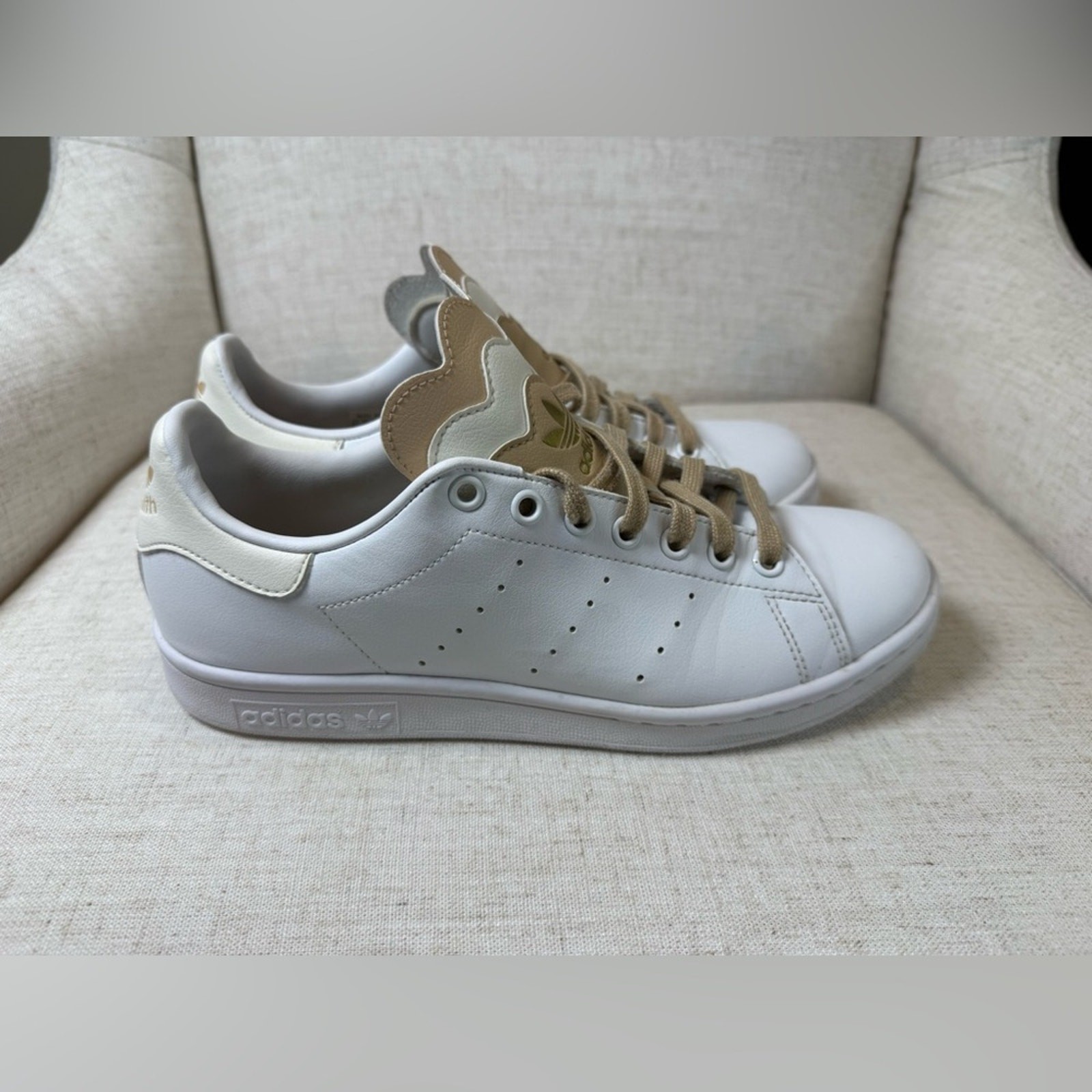 Adidas Stan Smith White Pale Nude Primegreen Scallop Leather Shoes Women’s 8.5
